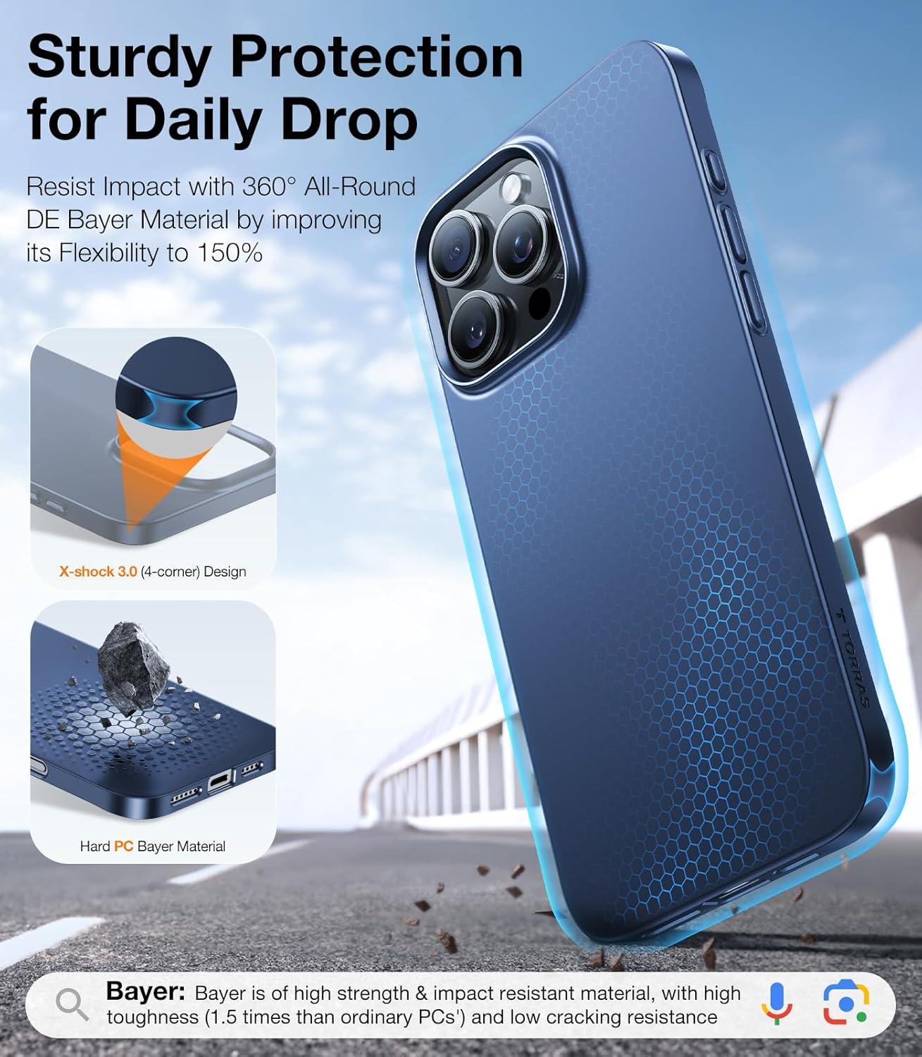 imageTORRAS Magnetic SlimFit for iPhone 16 Pro Max Case 69 inch UltraThin 16 ProMax Phone Case Compatible with MagSafe Light AntiScratch Matte Hard PC Bayer OriginFit Black5Navy Blue