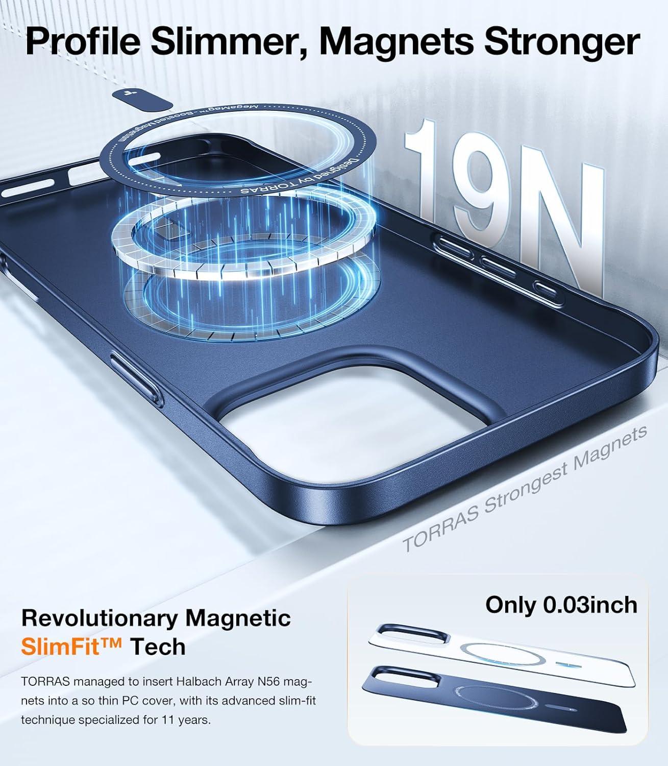 imageTORRAS Magnetic SlimFit for iPhone 16 Pro Max Case 69 inch UltraThin 16 ProMax Phone Case Compatible with MagSafe Light AntiScratch Matte Hard PC Bayer OriginFit Black5Navy Blue