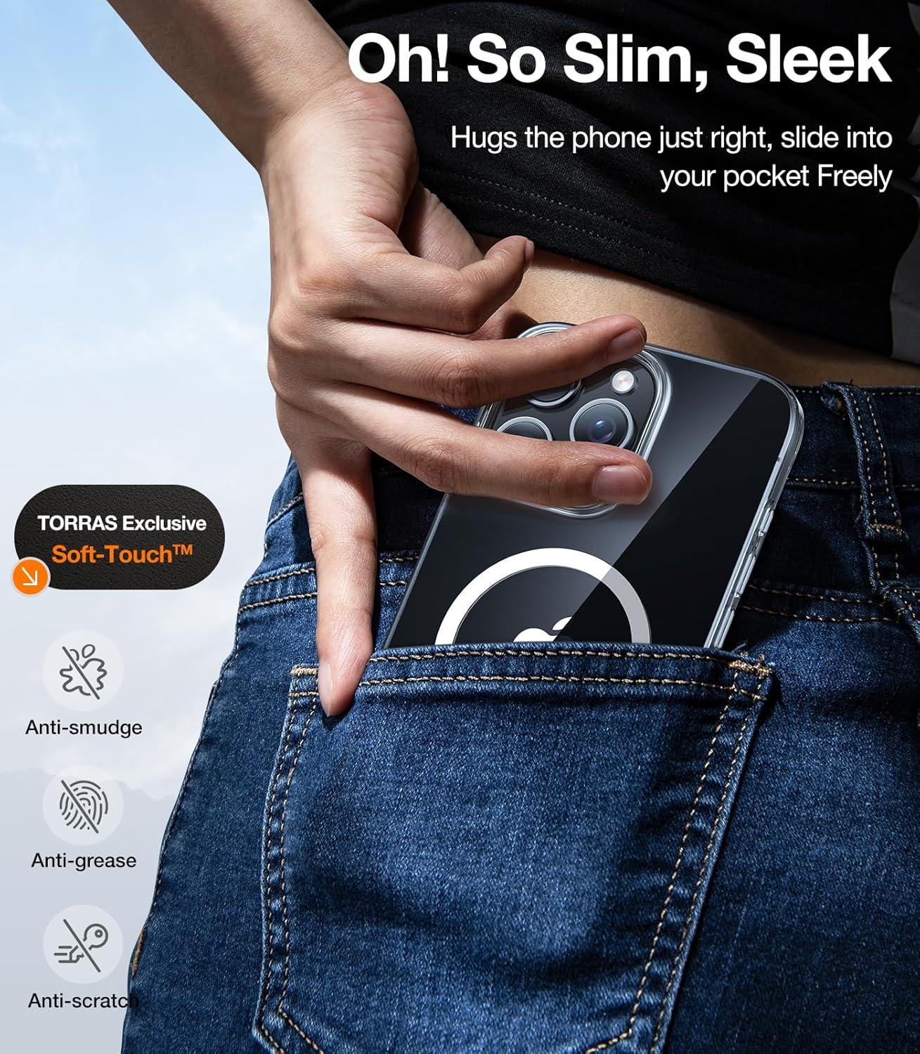 imageTORRAS Magnetic SlimFit for iPhone 16 Pro Max Case 69 inch UltraThin 16 ProMax Phone Case Compatible with MagSafe Light AntiScratch Matte Hard PC Bayer OriginFit Black4Diamond Clear