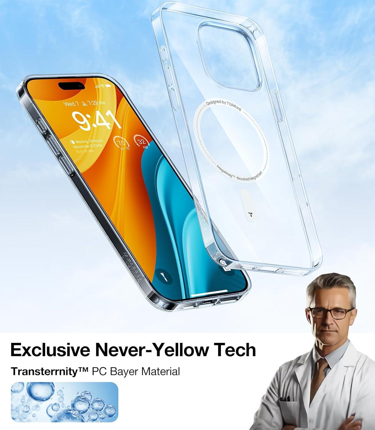 imageTORRAS Magnetic SlimFit for iPhone 16 Pro Max Case 69 inch UltraThin 16 ProMax Phone Case Compatible with MagSafe Light AntiScratch Matte Hard PC Bayer OriginFit Black4Diamond Clear
