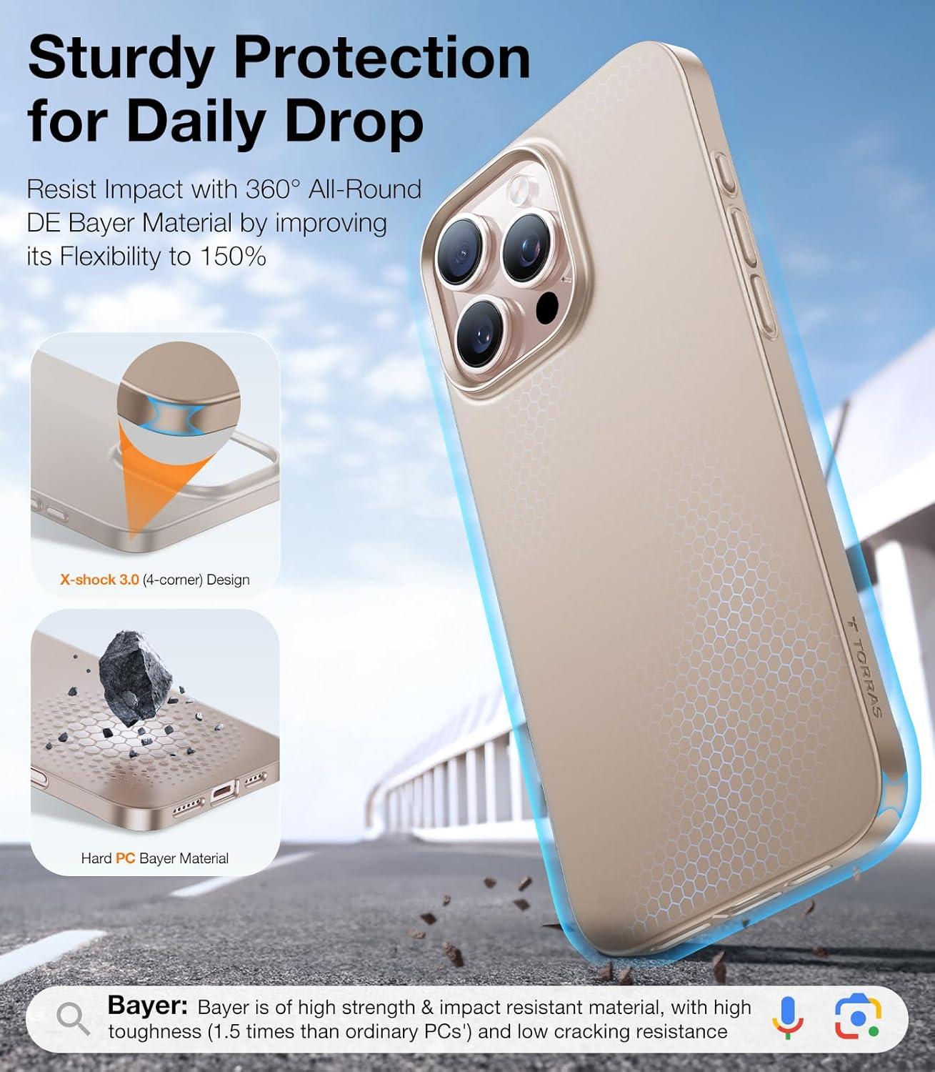 imageTORRAS Magnetic SlimFit for iPhone 16 Pro Max Case 69 inch UltraThin 16 ProMax Phone Case Compatible with MagSafe Light AntiScratch Matte Hard PC Bayer OriginFit Black2Desert Titanium