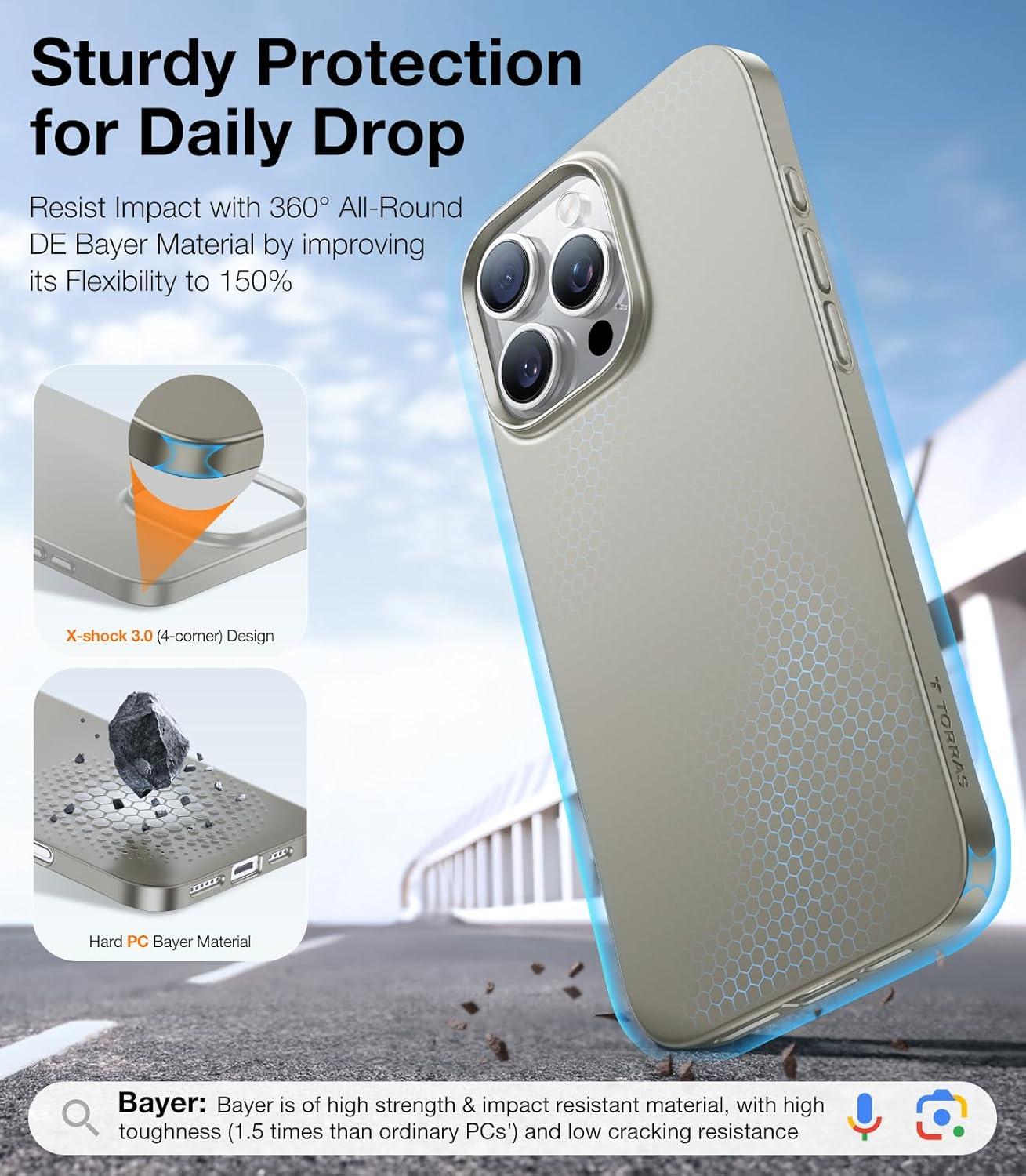 imageTORRAS Magnetic SlimFit for iPhone 16 Pro Max Case 69 inch UltraThin 16 ProMax Phone Case Compatible with MagSafe Light AntiScratch Matte Hard PC Bayer OriginFit Black3Natural Titanium