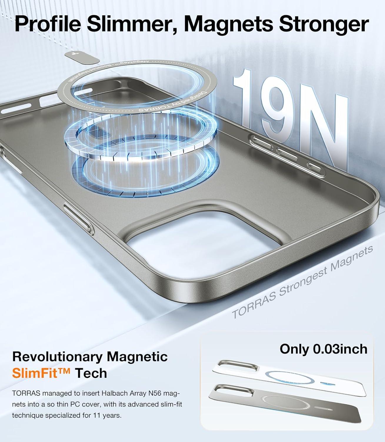 imageTORRAS Magnetic SlimFit for iPhone 16 Pro Max Case 69 inch UltraThin 16 ProMax Phone Case Compatible with MagSafe Light AntiScratch Matte Hard PC Bayer OriginFit Black3Natural Titanium