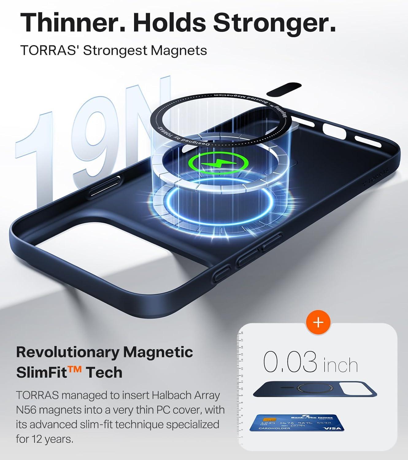 imageTORRAS Magnetic SlimFit for iPhone 17 PRO MAX Case UltraThin 17 ProMax Phone Case Compatible with MagSafe Light AntiScratch Matte Hard PC Bayer 69 inch OriginFit Glossy Orange2Blue