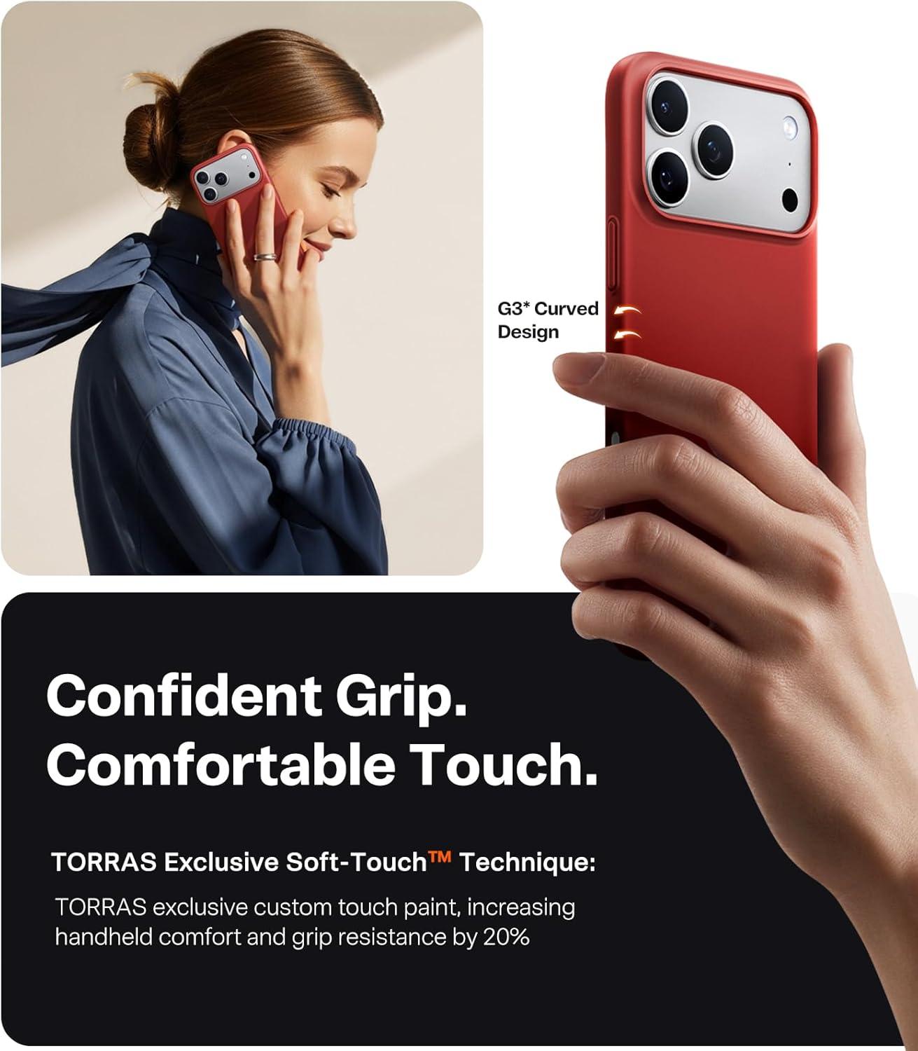 imageTORRAS Magnetic SlimFit for iPhone 17 PRO MAX Case UltraThin 17 ProMax Phone Case Compatible with MagSafe Light AntiScratch Matte Hard PC Bayer 69 inch OriginFit Glossy OrangeRed