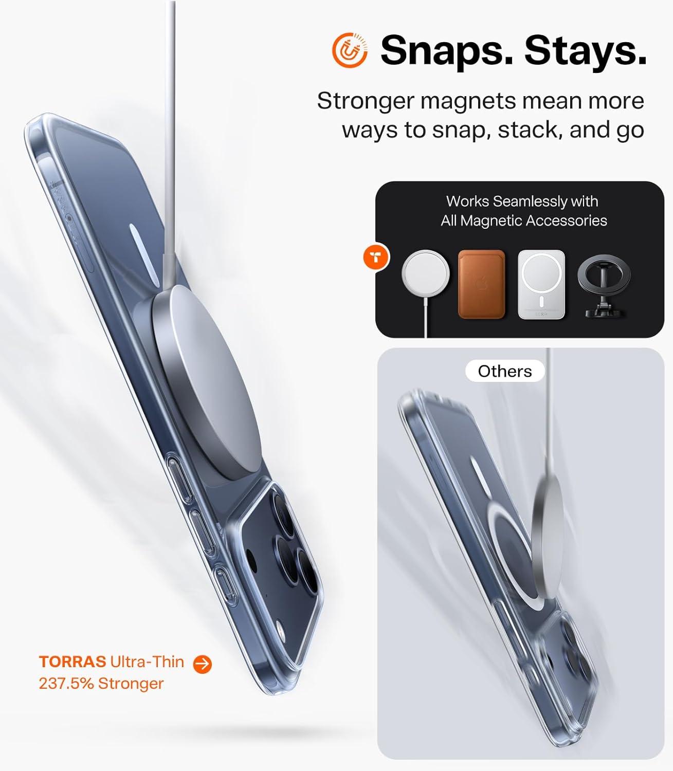 imageTORRAS Magnetic SlimFit for iPhone 17 PRO MAX Case UltraThin 17 ProMax Phone Case Compatible with MagSafe Light AntiScratch Matte Hard PC Bayer 69 inch OriginFit Glossy OrangeDiamond Clear