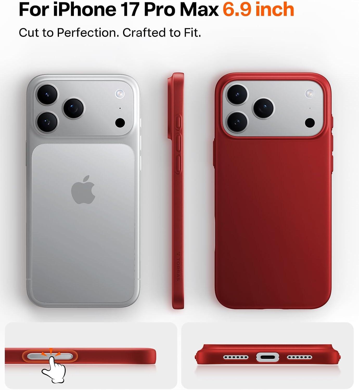 imageTORRAS Magnetic SlimFit for iPhone 17 PRO MAX Case UltraThin 17 ProMax Phone Case Compatible with MagSafe Light AntiScratch Matte Hard PC Bayer 69 inch OriginFit Glossy OrangeRed