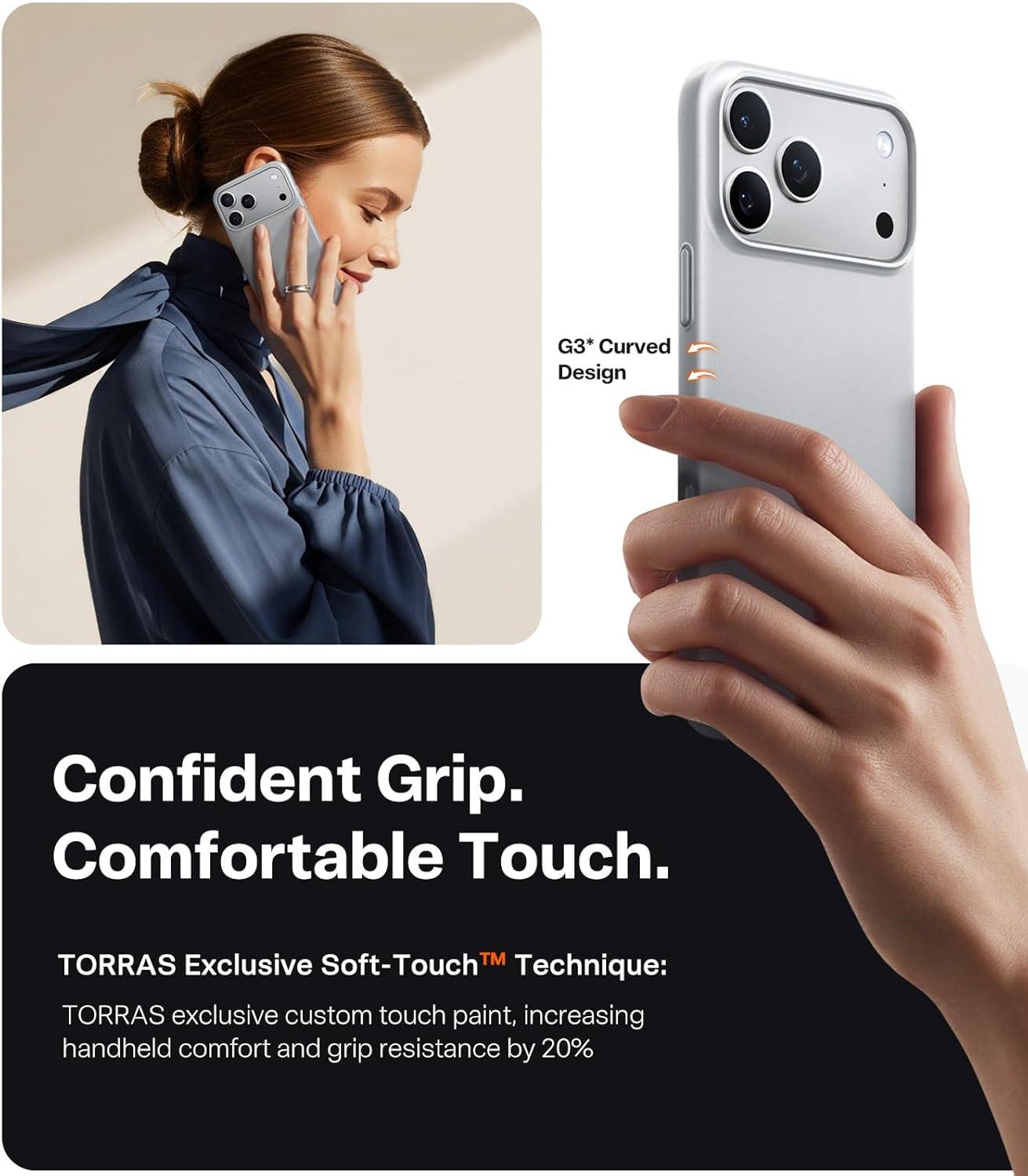 imageTORRAS Magnetic SlimFit for iPhone 17 PRO MAX Case UltraThin 17 ProMax Phone Case Compatible with MagSafe Light AntiScratch Matte Hard PC Bayer 69 inch OriginFit Glossy Orange3Silver