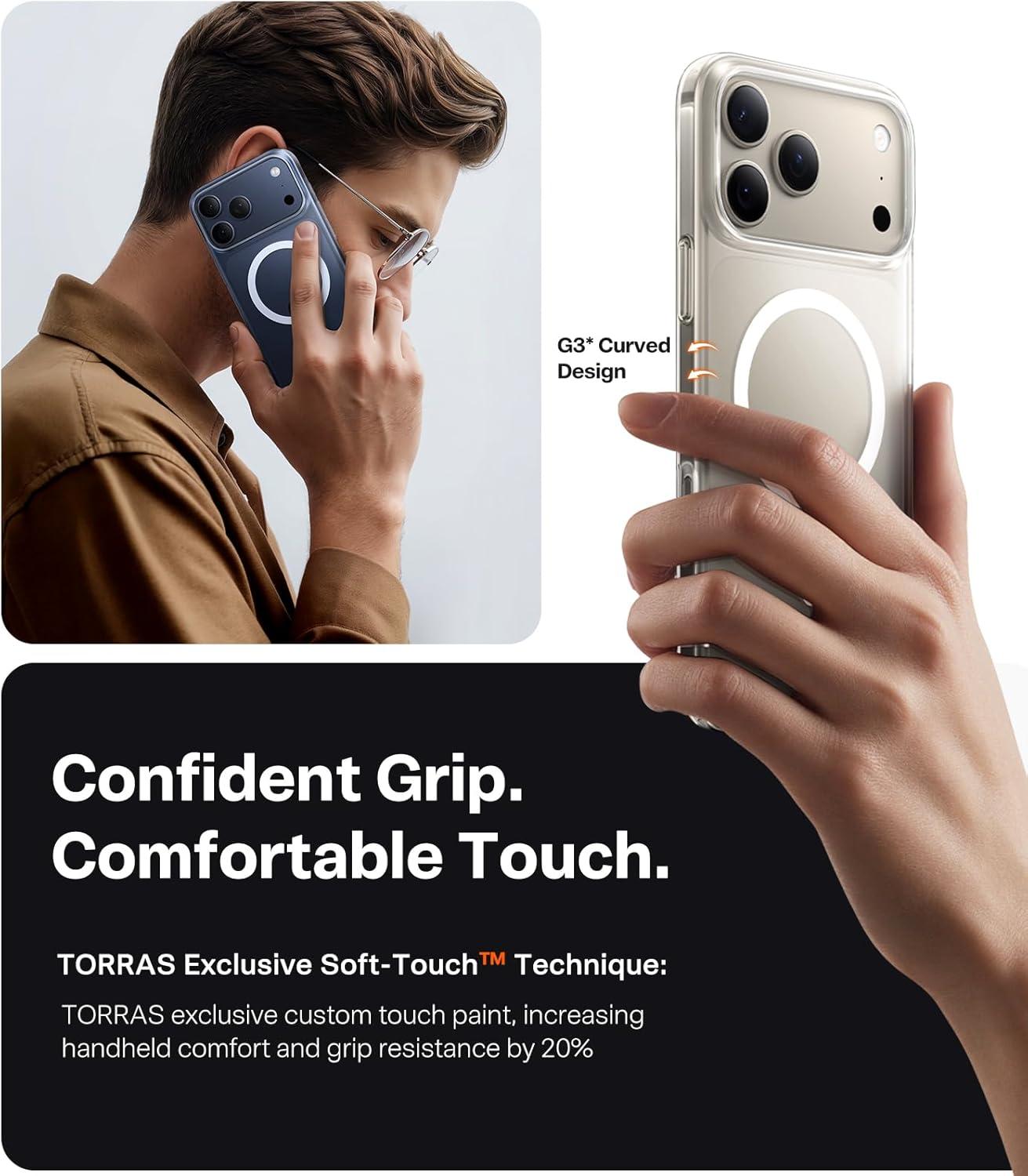 imageTORRAS Magnetic SlimFit for iPhone 17 PRO MAX Case UltraThin 17 ProMax Phone Case Compatible with MagSafe Light AntiScratch Matte Hard PC Bayer 69 inch OriginFit Glossy OrangeDiamond Clear