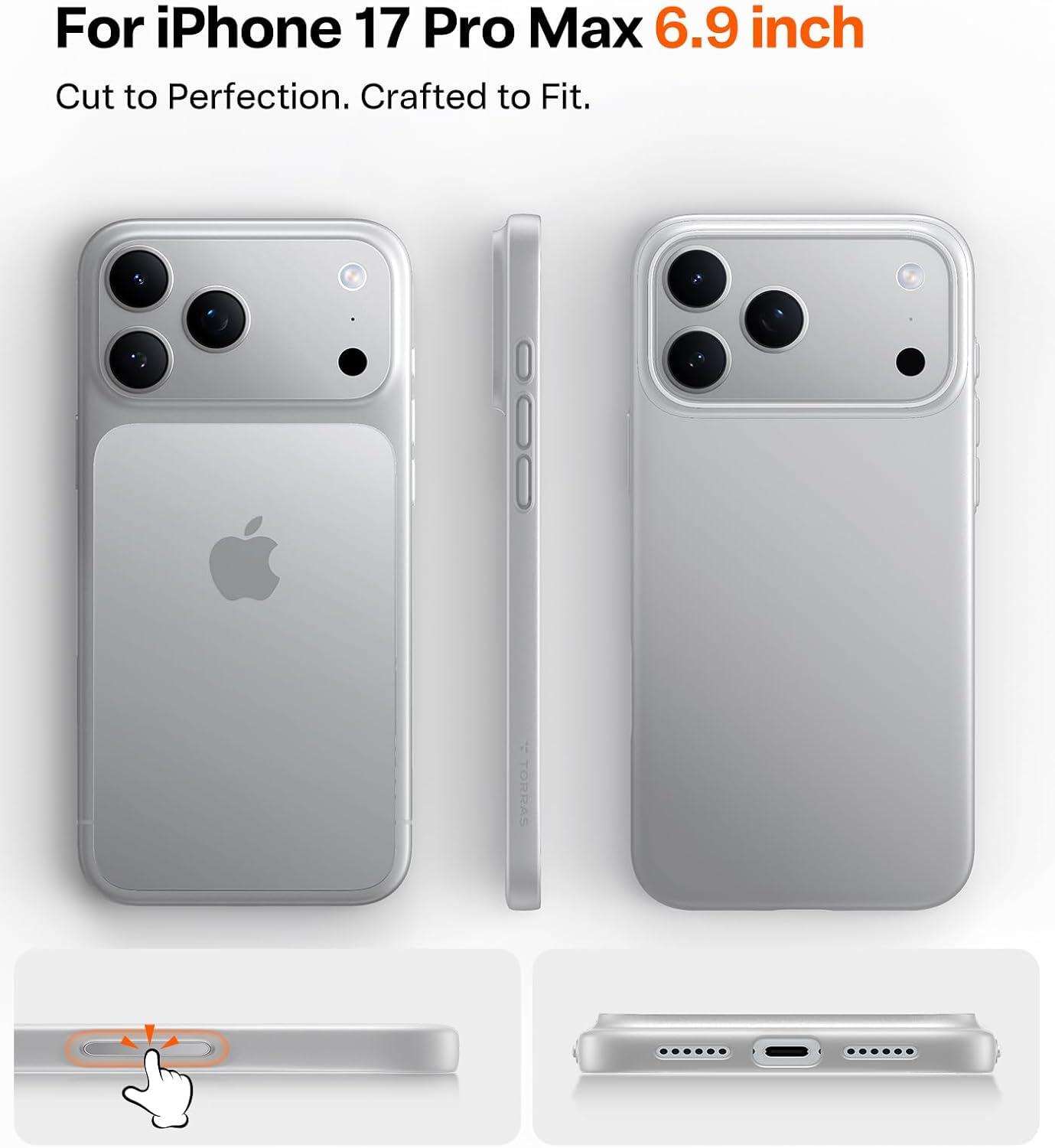 imageTORRAS Magnetic SlimFit for iPhone 17 PRO MAX Case UltraThin 17 ProMax Phone Case Compatible with MagSafe Light AntiScratch Matte Hard PC Bayer 69 inch OriginFit Glossy Orange3Silver