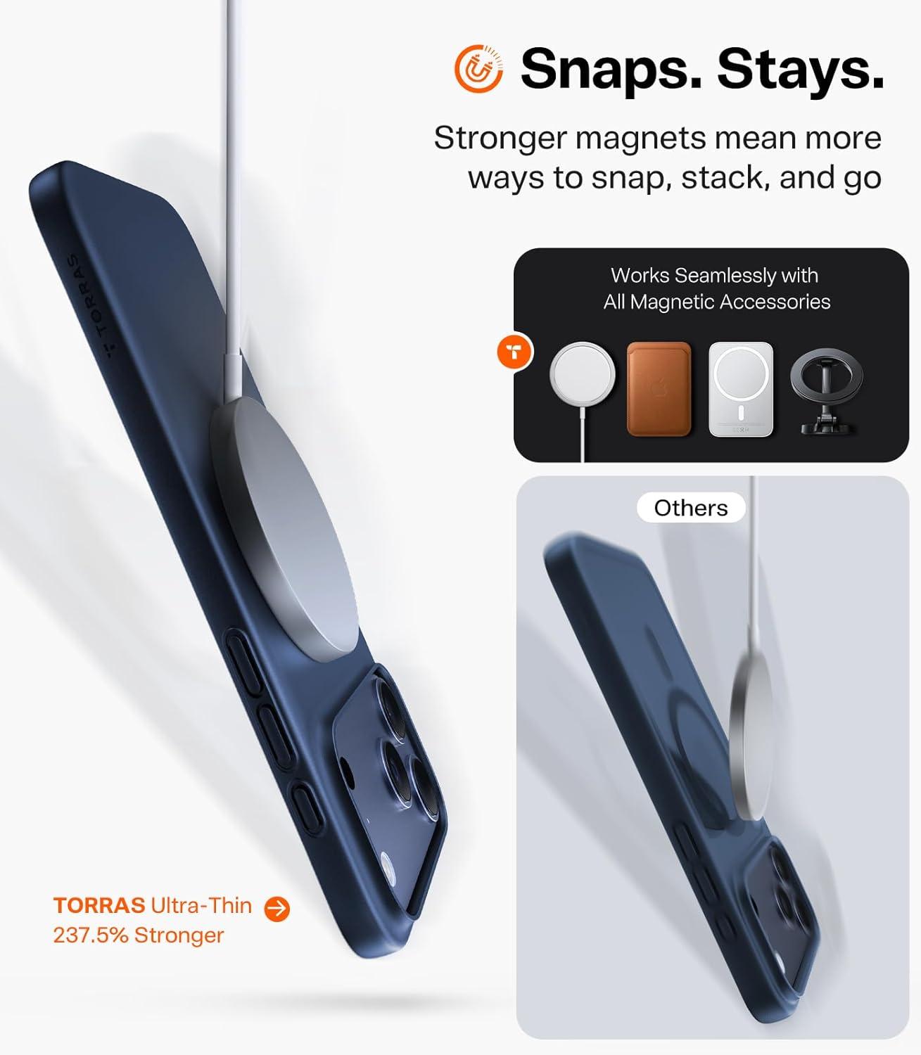 imageTORRAS Magnetic SlimFit for iPhone 17 PRO MAX Case UltraThin 17 ProMax Phone Case Compatible with MagSafe Light AntiScratch Matte Hard PC Bayer 69 inch OriginFit Glossy Orange2Blue