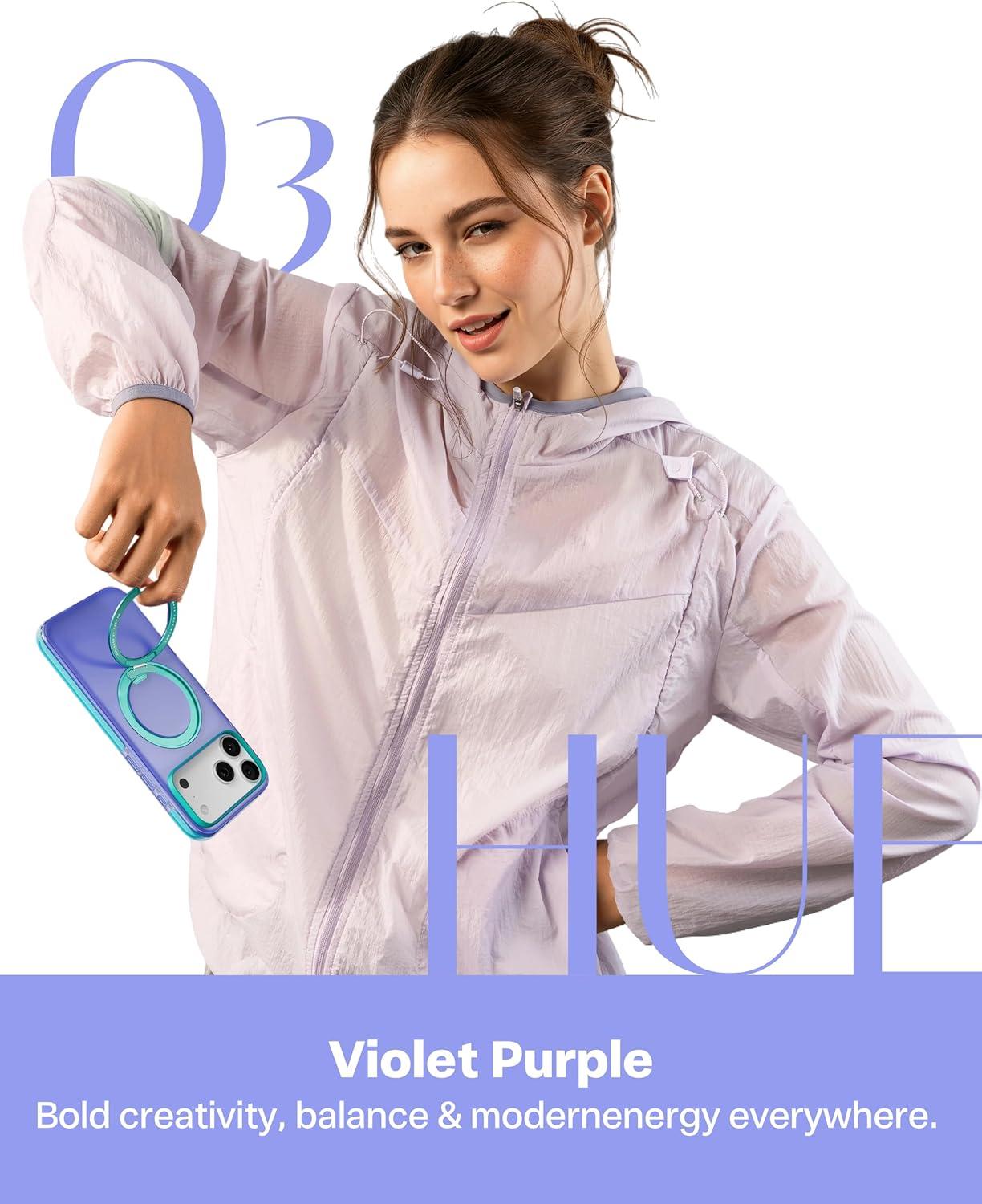 imageTORRAS O3 Hue for iPhone 17 Pro Max Case 360 Magnetic Stand Colorblock Airbag Impact Bumper Compatible with Magsafe Trendy Aesthetic Design Phone Case for iPhone 17 Pro Max 69 Violet PurpleViolet Purple