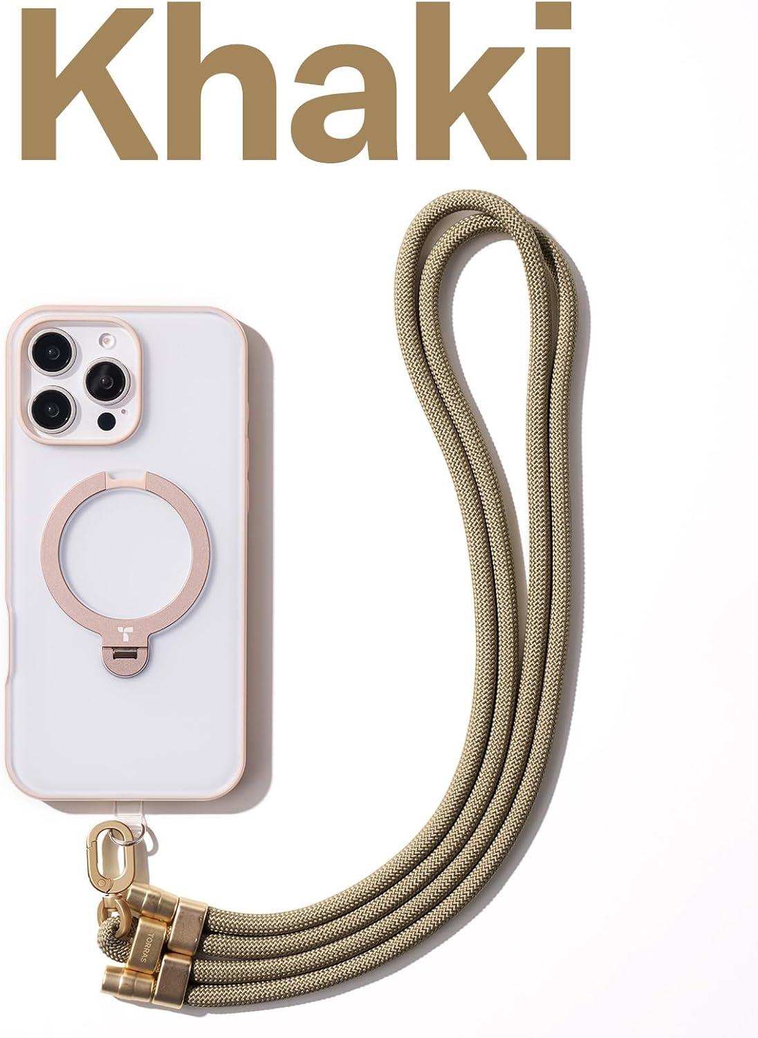 imageTORRAS Phone Lanyard Crossbody with 2 Phone Tabs Adjustable Anti Theft Phone Strap for All Phones Premium Metal Buckles SkinFriendly Universal Cell Phone Neck lanyard for Travel Essentials Black2khaki