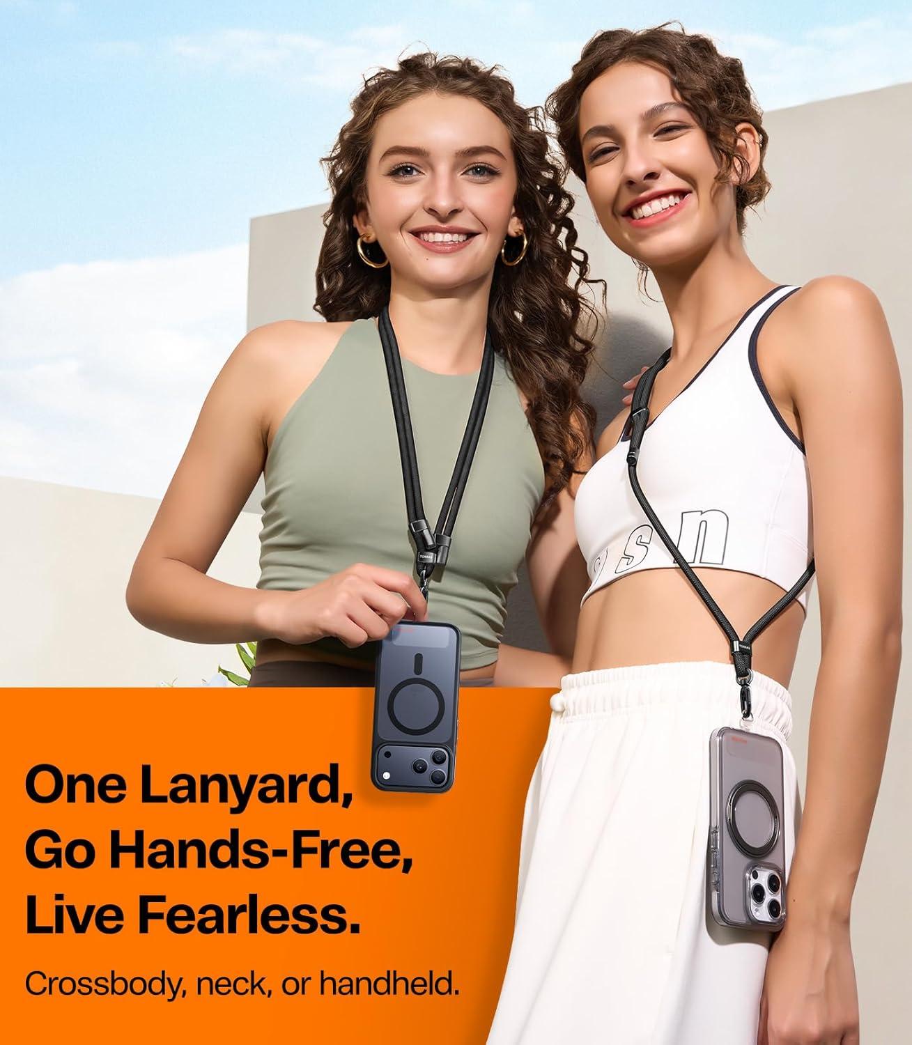 imageTORRAS Phone Lanyard Crossbody with 2 Phone Tabs Adjustable Anti Theft Phone Strap for All Phones Premium Metal Buckles SkinFriendly Universal Cell Phone Neck lanyard for Travel Essentials Black3olive Green