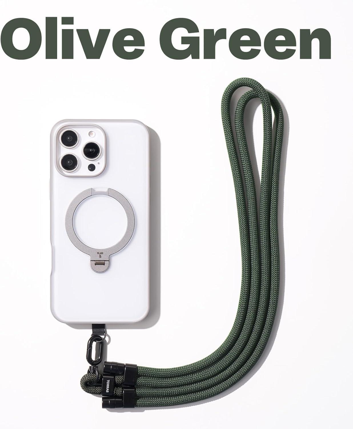 imageTORRAS Phone Lanyard Crossbody with 2 Phone Tabs Adjustable Anti Theft Phone Strap for All Phones Premium Metal Buckles SkinFriendly Universal Cell Phone Neck lanyard for Travel Essentials Black3olive Green