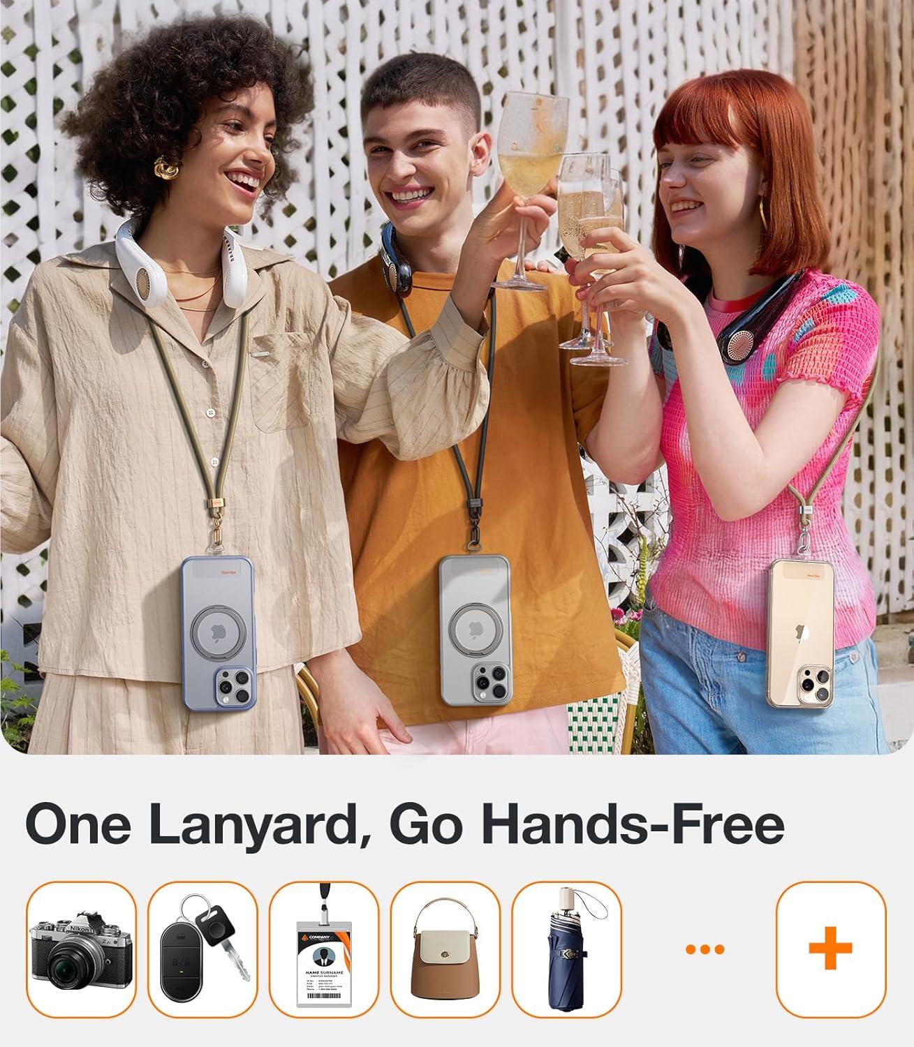 imageTORRAS Phone Lanyard Crossbody with 2 Phone Tabs Adjustable Anti Theft Phone Strap for All Phones Premium Metal Buckles SkinFriendly Universal Cell Phone Neck lanyard for Travel Essentials Black7pink