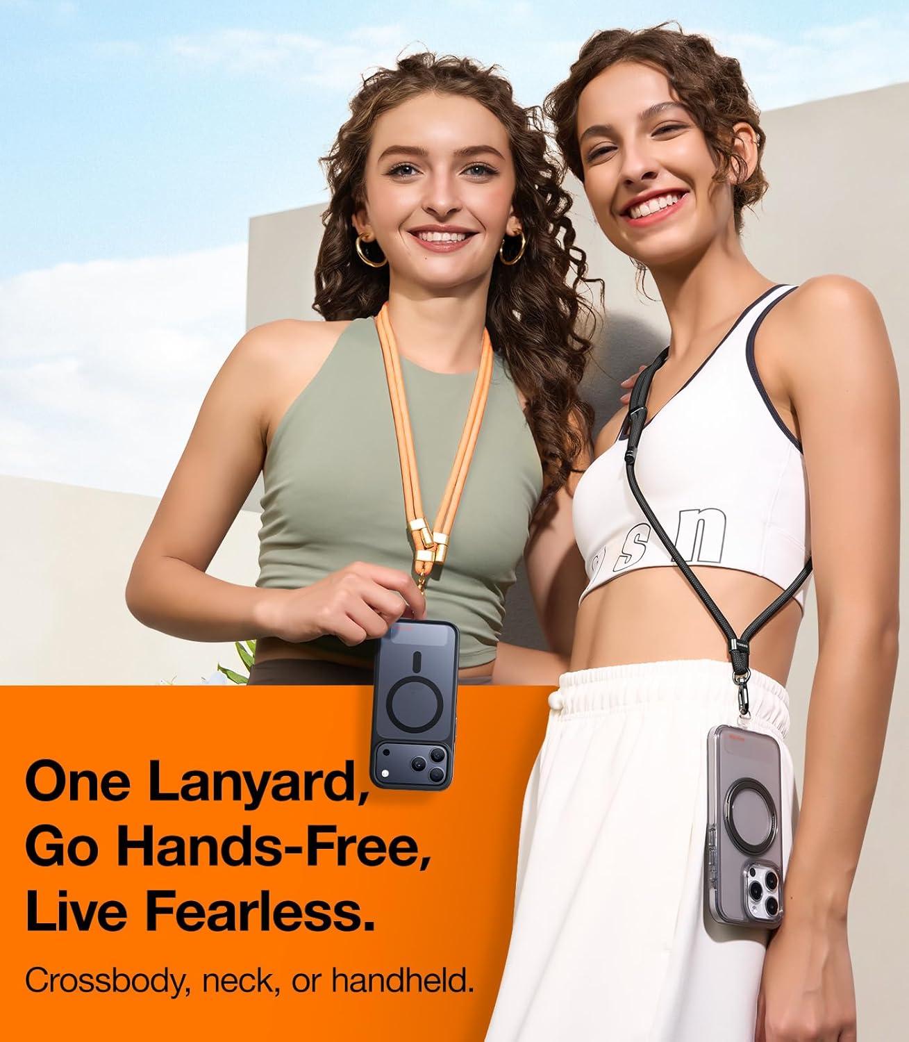 imageTORRAS Phone Lanyard Crossbody with 2 Phone Tabs Adjustable Anti Theft Phone Strap for All Phones Premium Metal Buckles SkinFriendly Universal Cell Phone Neck lanyard for Travel Essentials Black8orange