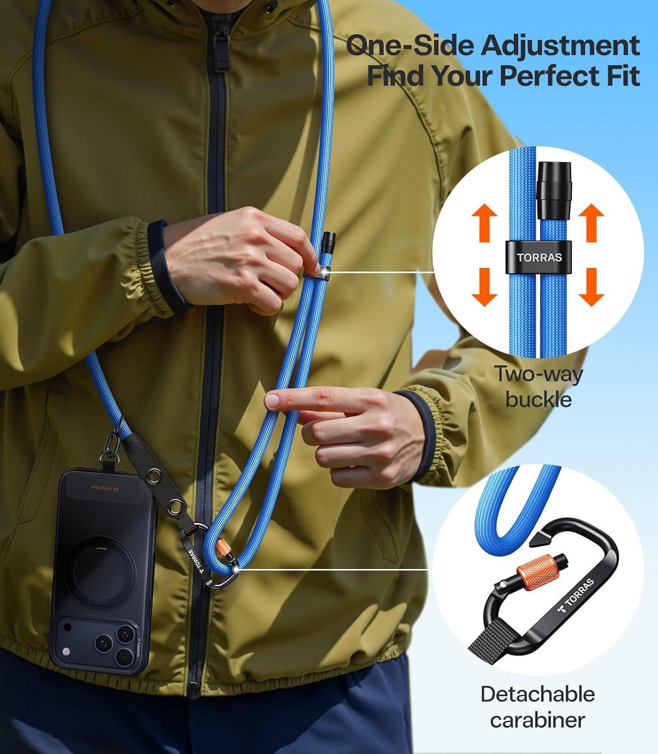imageTORRAS Phone Lanyard with Hanging Loops Adjustable Anti Theft Phone Strap Crossbody for iPhone 17 Pro MaxSkinFriendly2 Tabs Universal Cell Phone Neck Lanyard for Daily amp Outdoor Activities Black3blue