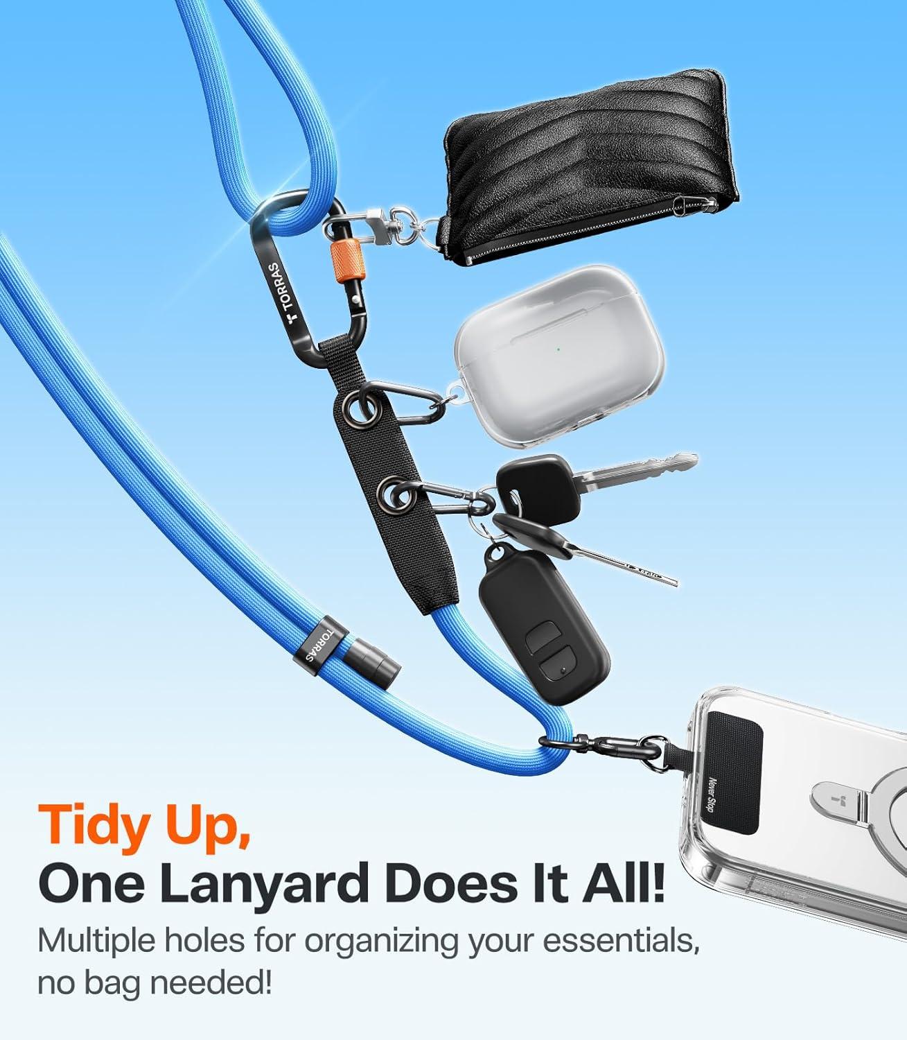 imageTORRAS Phone Lanyard with Hanging Loops Adjustable Anti Theft Phone Strap Crossbody for iPhone 17 Pro MaxSkinFriendly2 Tabs Universal Cell Phone Neck Lanyard for Daily amp Outdoor Activities Black3blue