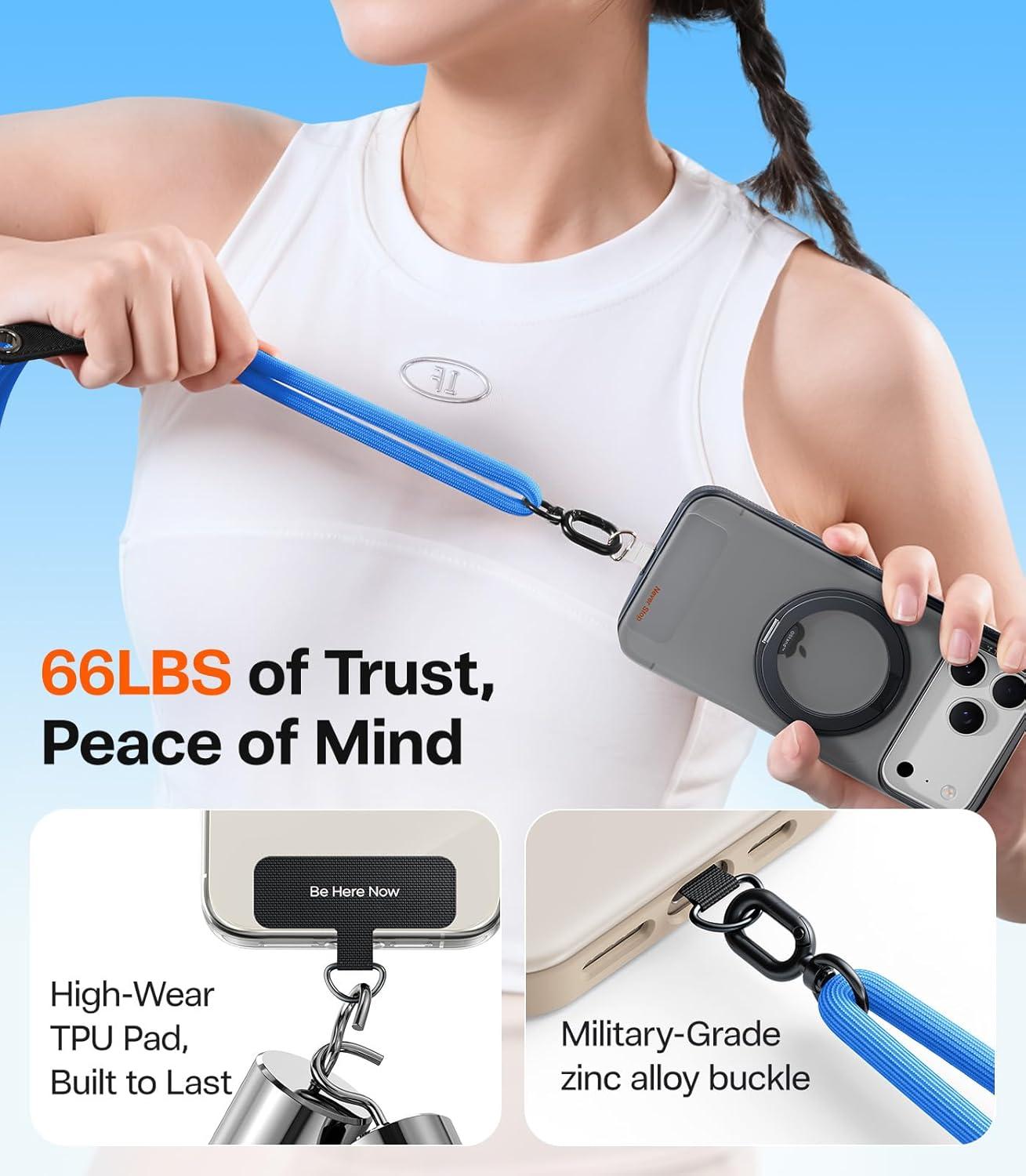 imageTORRAS Phone Lanyard with Hanging Loops Adjustable Anti Theft Phone Strap Crossbody for iPhone 17 Pro MaxSkinFriendly2 Tabs Universal Cell Phone Neck Lanyard for Daily amp Outdoor Activities Black3blue