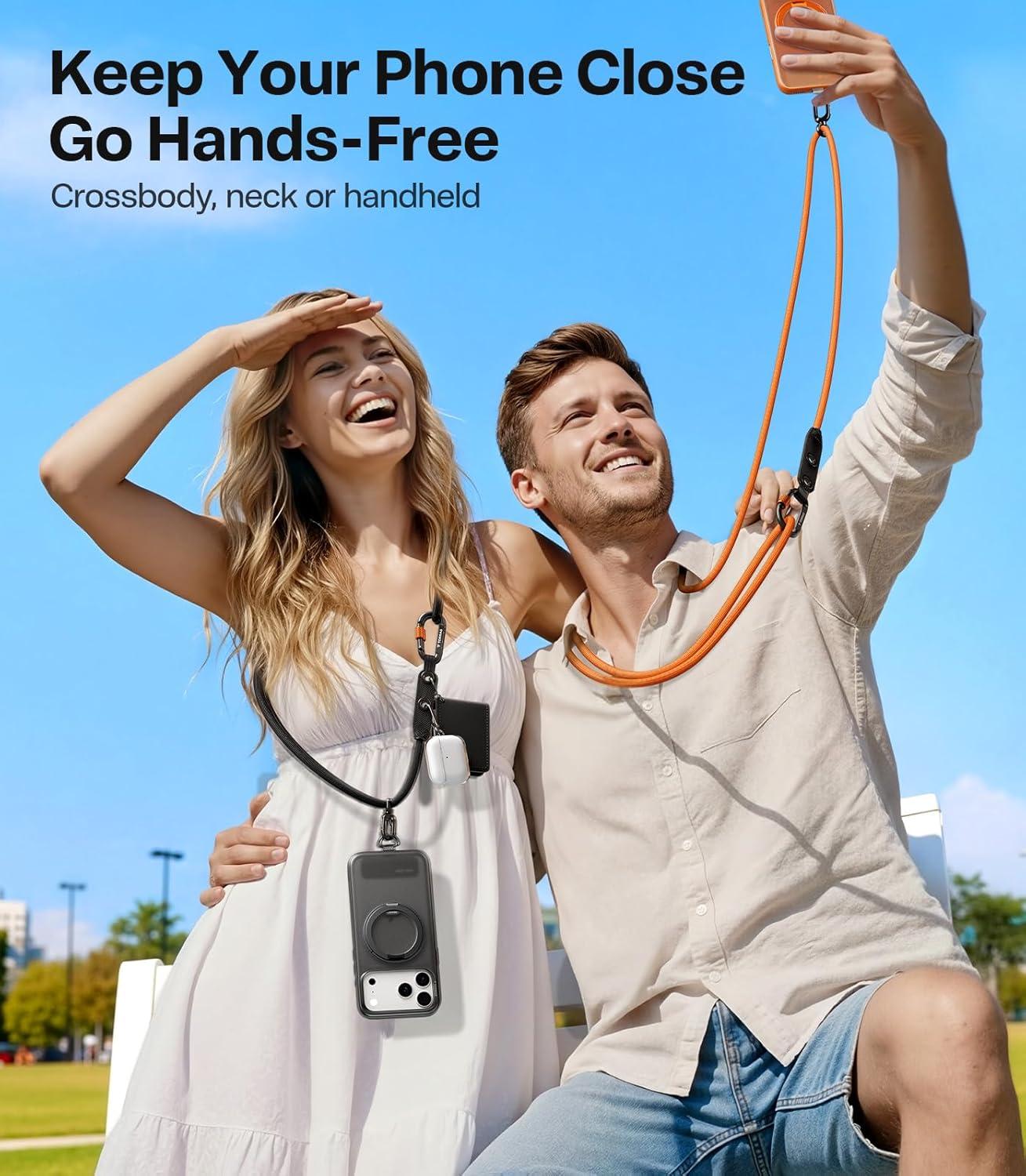 imageTORRAS Phone Lanyard with Hanging Loops Adjustable Anti Theft Phone Strap Crossbody for iPhone 17 Pro MaxSkinFriendly2 Tabs Universal Cell Phone Neck Lanyard for Daily amp Outdoor Activities Black5orange