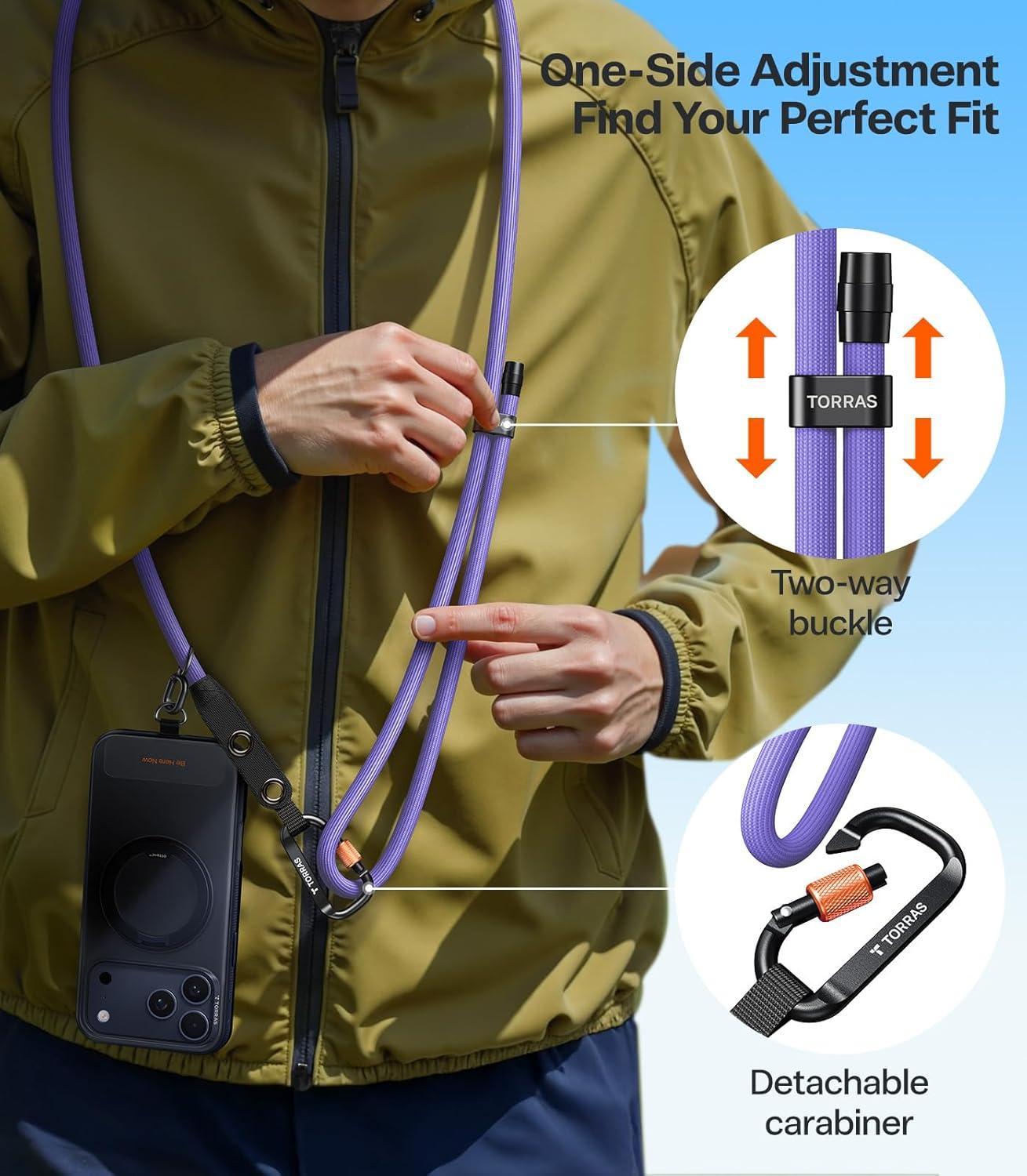 imageTORRAS Phone Lanyard with Hanging Loops Adjustable Anti Theft Phone Strap Crossbody for iPhone 17 Pro MaxSkinFriendly2 Tabs Universal Cell Phone Neck Lanyard for Daily amp Outdoor Activities Black4purple