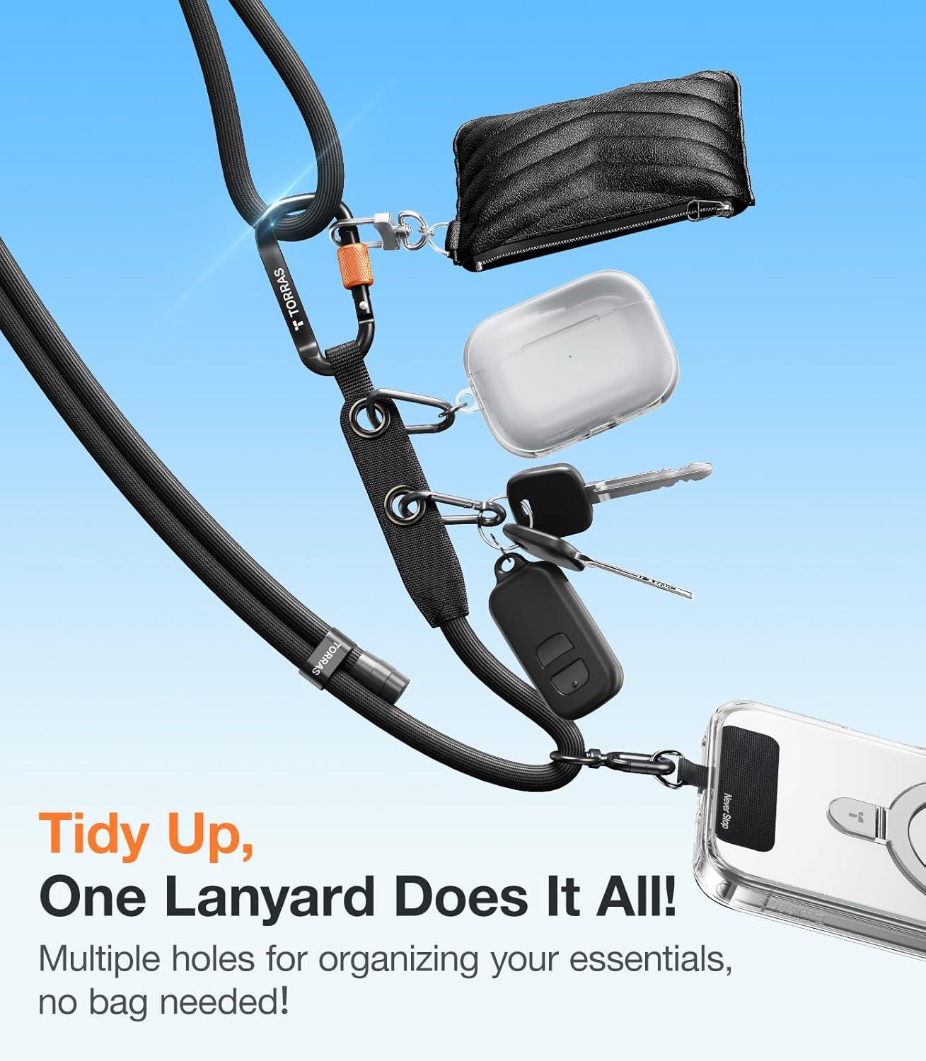 imageTORRAS Phone Lanyard with Hanging Loops Adjustable Anti Theft Phone Strap Crossbody for iPhone 17 Pro MaxSkinFriendly2 Tabs Universal Cell Phone Neck Lanyard for Daily amp Outdoor Activities Black1black
