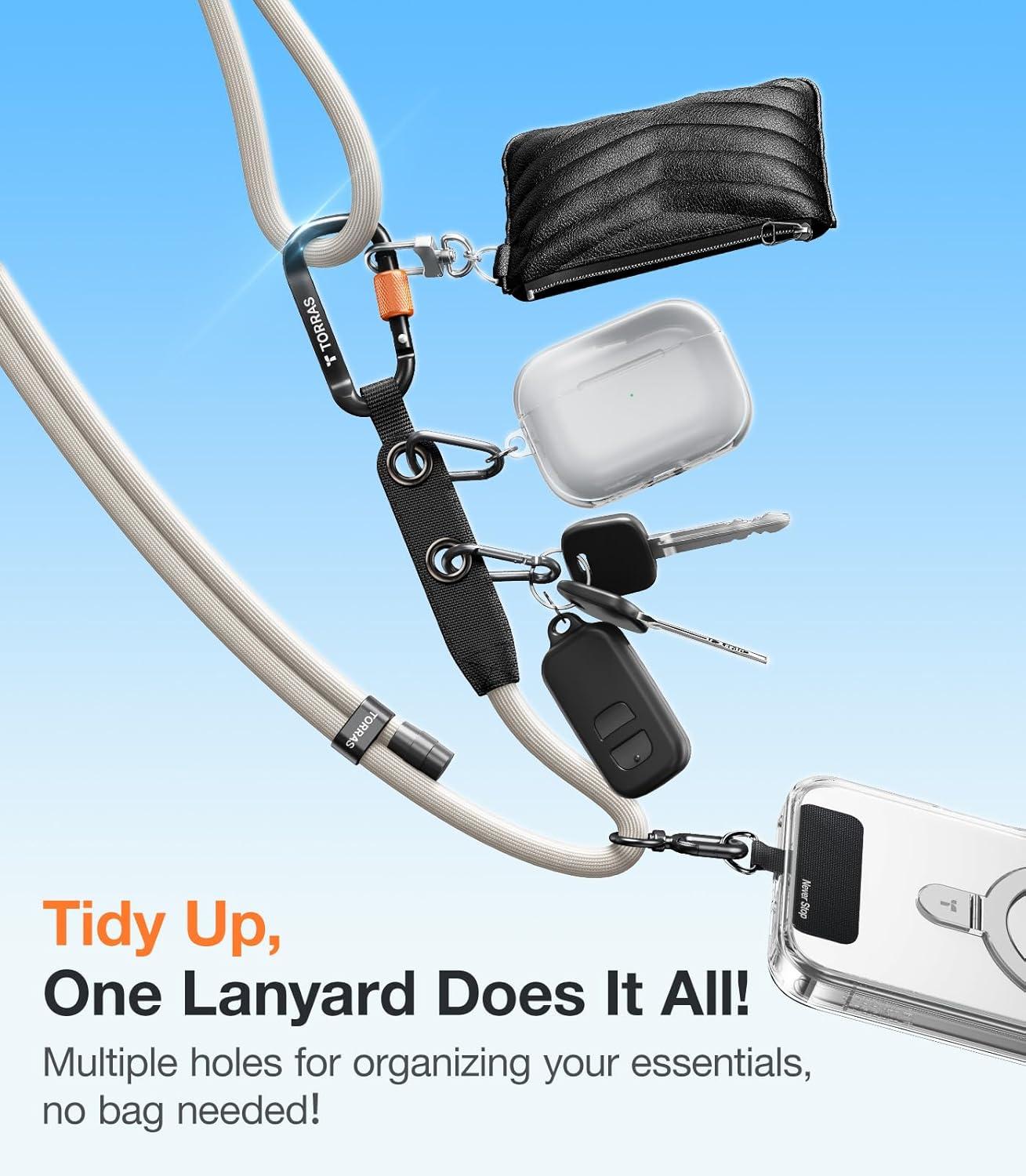 imageTORRAS Phone Lanyard with Hanging Loops Adjustable Anti Theft Phone Strap Crossbody for iPhone 17 Pro MaxSkinFriendly2 Tabs Universal Cell Phone Neck Lanyard for Daily amp Outdoor Activities Black2beige