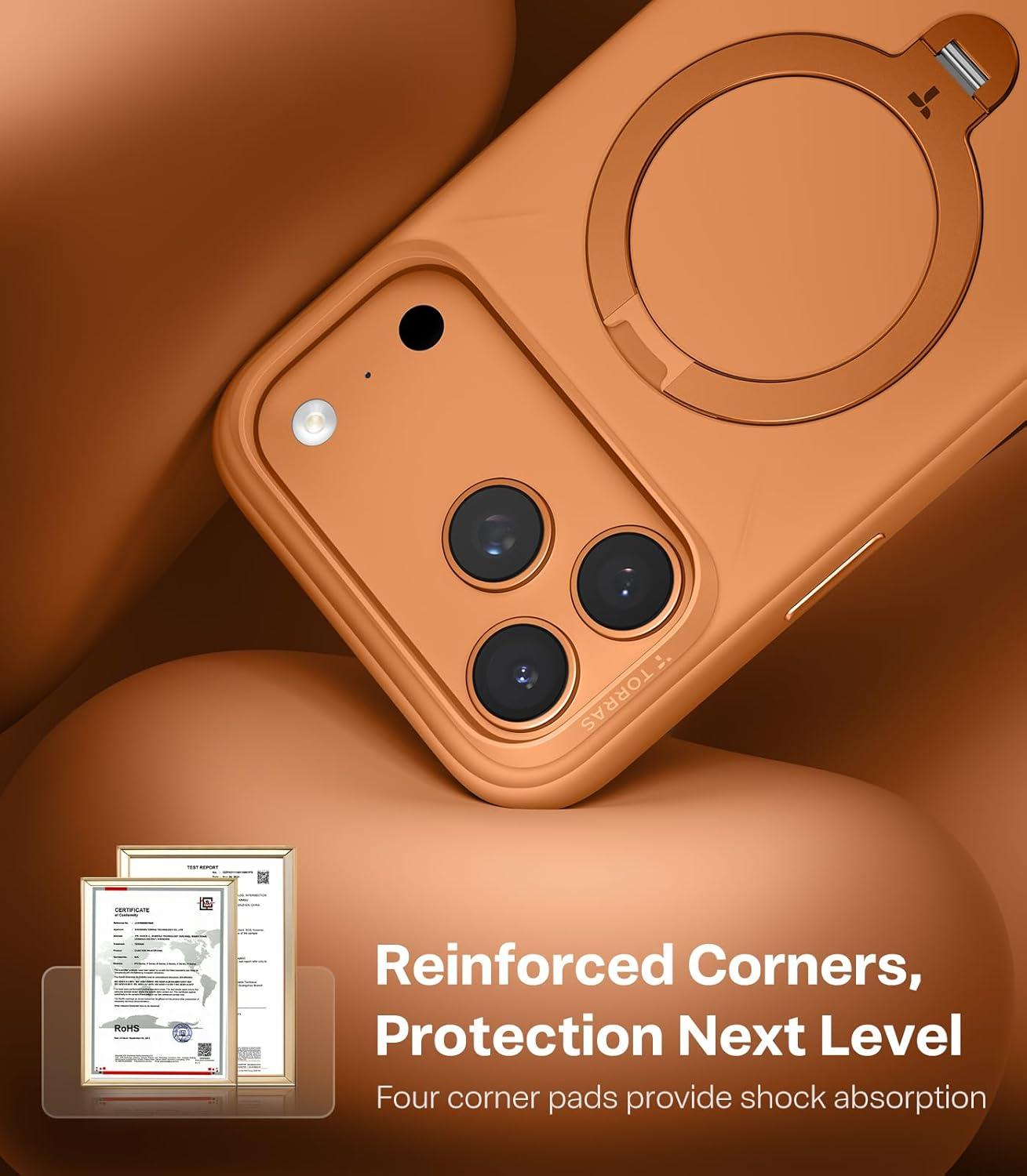 imageTORRAS Q3 Silicone 360 Spin for iPhone Air Case with Stand Fit for MagSafe Magnetic Ring Kickstand with Camera Control Liquid Silicone Rubber Soft Phone Case for iPhone 17 Air 65 Deep BluePastel Orange