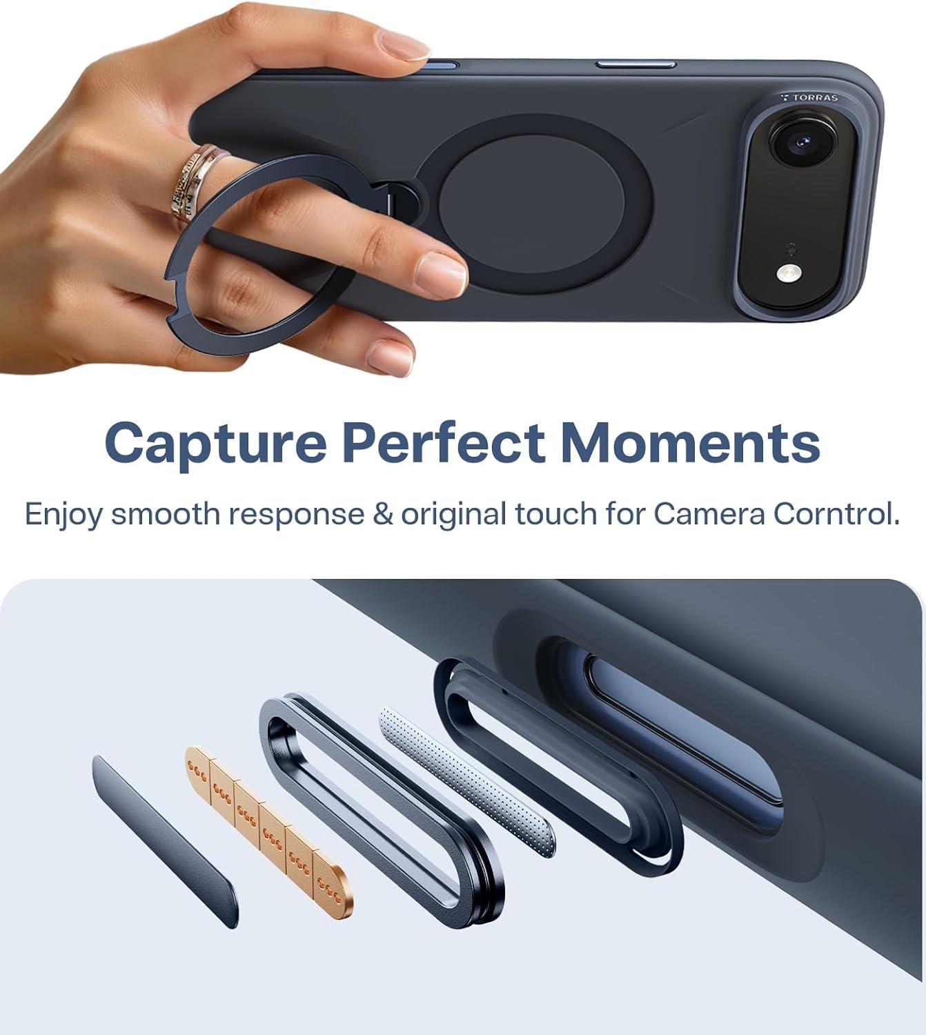 imageTORRAS Q3 Silicone 360 Spin for iPhone Air Case with Stand Fit for MagSafe Magnetic Ring Kickstand with Camera Control Liquid Silicone Rubber Soft Phone Case for iPhone 17 Air 65 Deep BlueDeep Blue