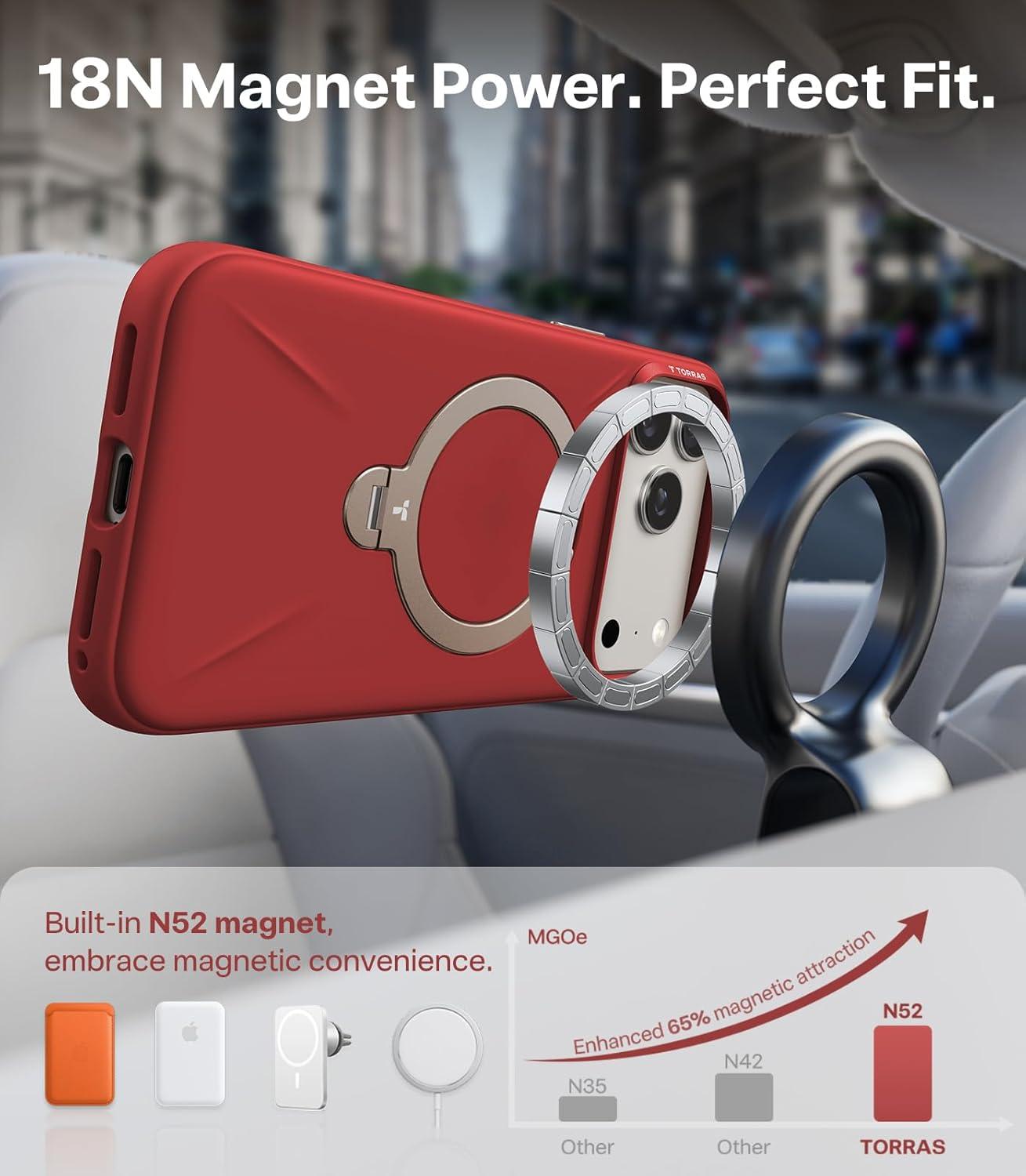 imageTORRAS Q3 Silicone 360 Spin for iPhone Air Case with Stand Fit for MagSafe Magnetic Ring Kickstand with Camera Control Liquid Silicone Rubber Soft Phone Case for iPhone 17 Air 65 Deep BlueRed