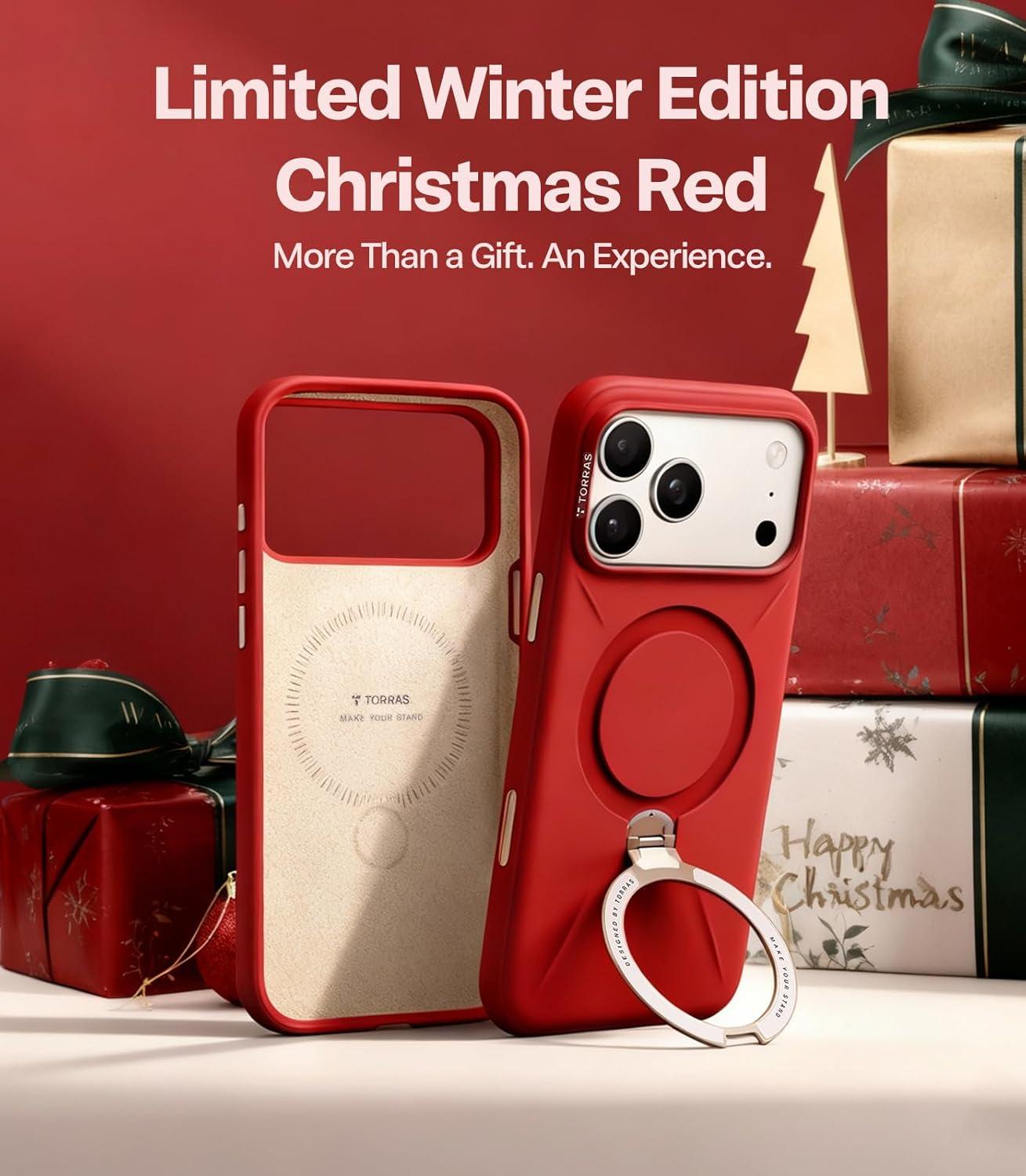 imageTORRAS Q3 Silicone 360 Spin for iPhone Air Case with Stand Fit for MagSafe Magnetic Ring Kickstand with Camera Control Liquid Silicone Rubber Soft Phone Case for iPhone 17 Air 65 Deep BlueRed