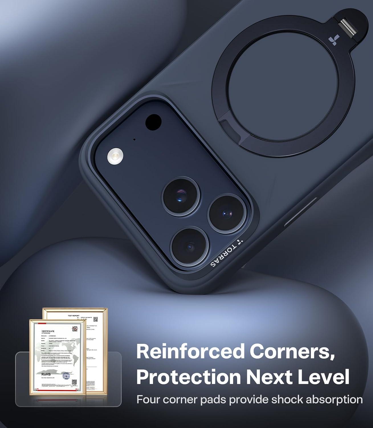 imageTORRAS Q3 Silicone 360 Spin for iPhone Air Case with Stand Fit for MagSafe Magnetic Ring Kickstand with Camera Control Liquid Silicone Rubber Soft Phone Case for iPhone 17 Air 65 Deep BlueDeep Blue