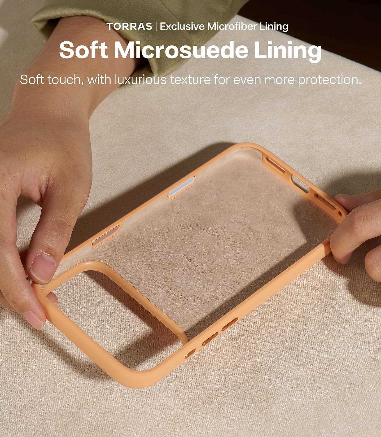 imageTORRAS Q3 Silicone 360 Spin for iPhone Air Case with Stand Fit for MagSafe Magnetic Ring Kickstand with Camera Control Liquid Silicone Rubber Soft Phone Case for iPhone 17 Air 65 Deep BluePastel Orange