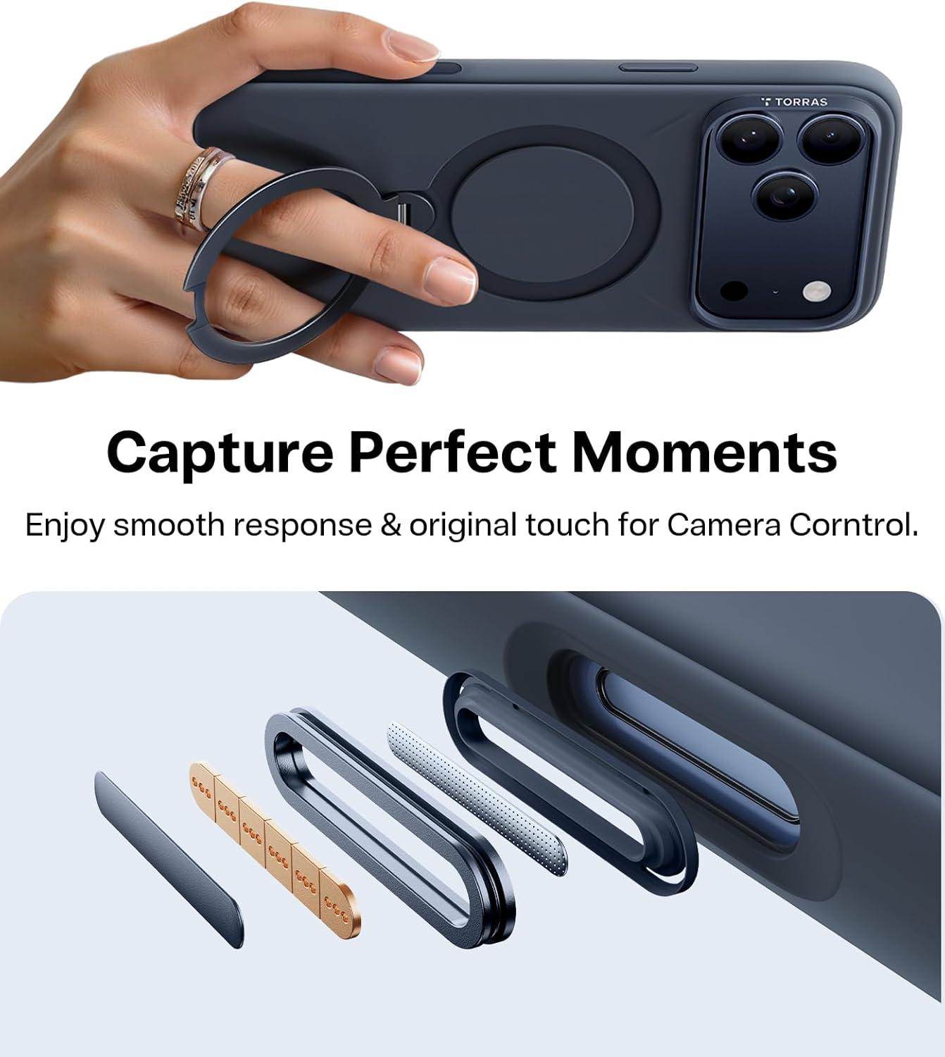 imageTORRAS Q3 Silicone 360 Spin for iPhone Air Case with Stand Fit for MagSafe Magnetic Ring Kickstand with Camera Control Liquid Silicone Rubber Soft Phone Case for iPhone 17 Air 65 Deep BlueDeep Blue