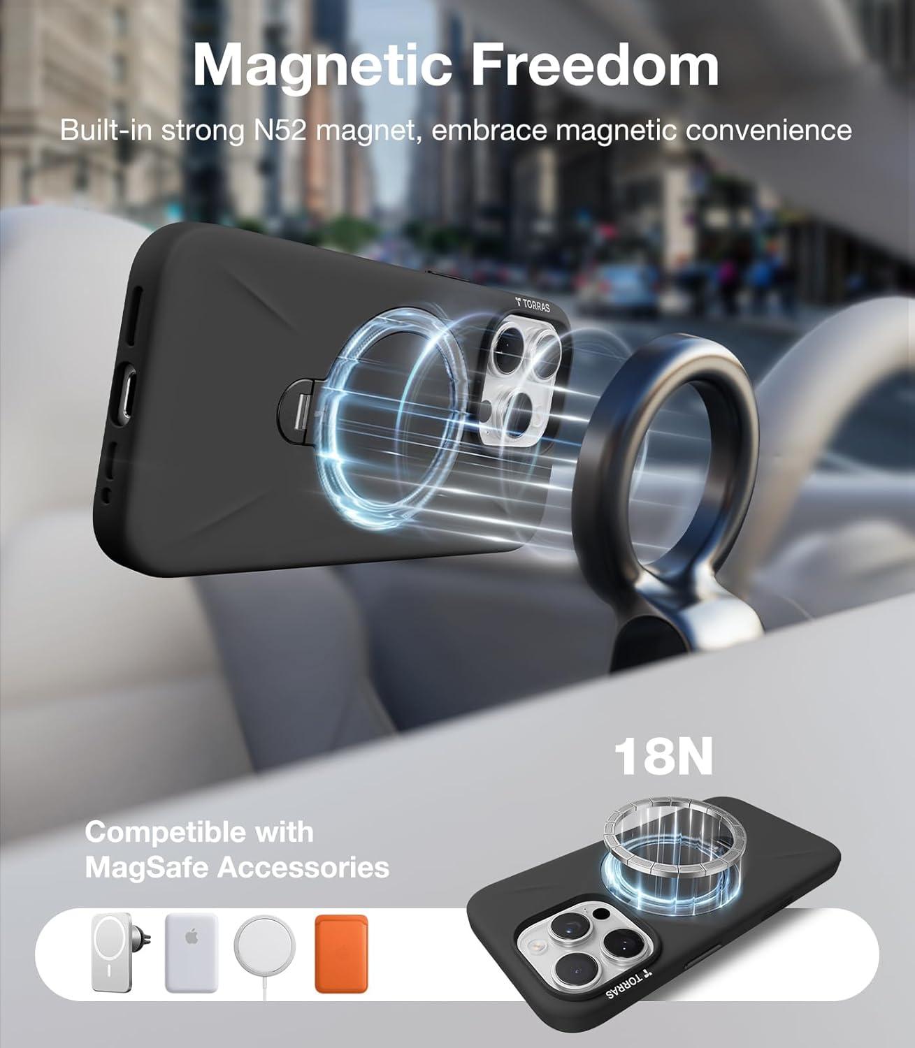 imageTORRAS Q3 Silicone for iPhone 17 Pro Max Case Stand Fit for MagSafe Liquid Silicone Soft Cozy Grip 360 Spin Magnetic Stand Camera Control Protective Case for iPhone 17 Pro Max Ivory GoldBlack