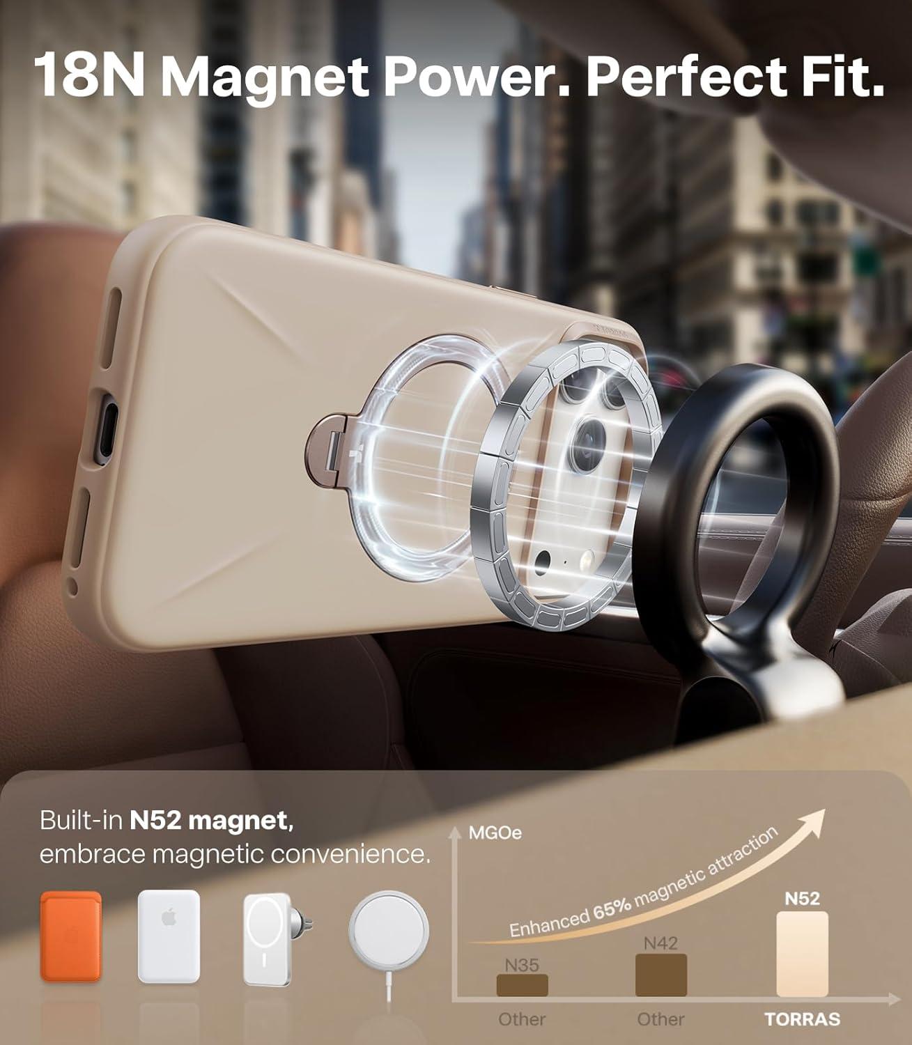 imageTORRAS Q3 Silicone for iPhone 17 Pro Max Case Stand Fit for MagSafe Liquid Silicone Soft Cozy Grip 360 Spin Magnetic Stand Camera Control Protective Case for iPhone 17 Pro Max Ivory GoldDune Beige