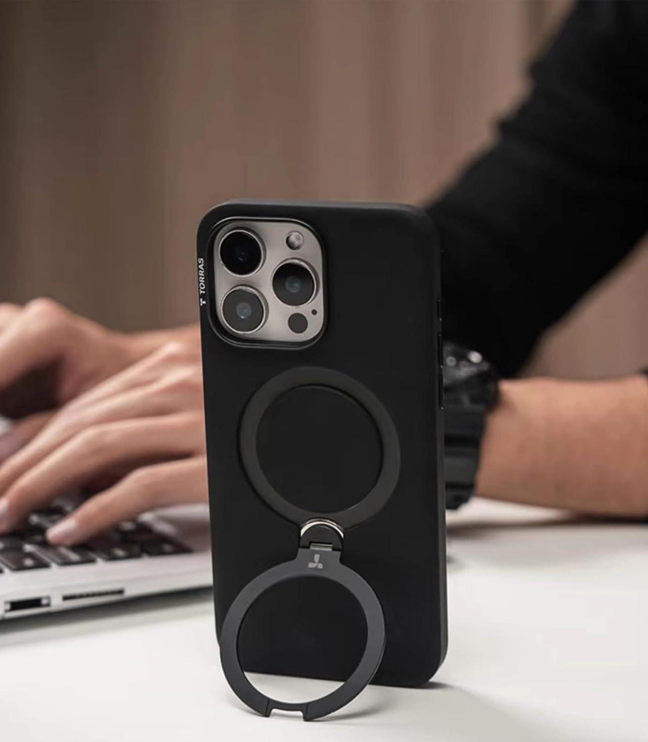 imageTORRAS Q3 Silicone for iPhone 17 Pro Max Case Stand Fit for MagSafe Liquid Silicone Soft Cozy Grip 360 Spin Magnetic Stand Camera Control Protective Case for iPhone 17 Pro Max Ivory GoldBlack