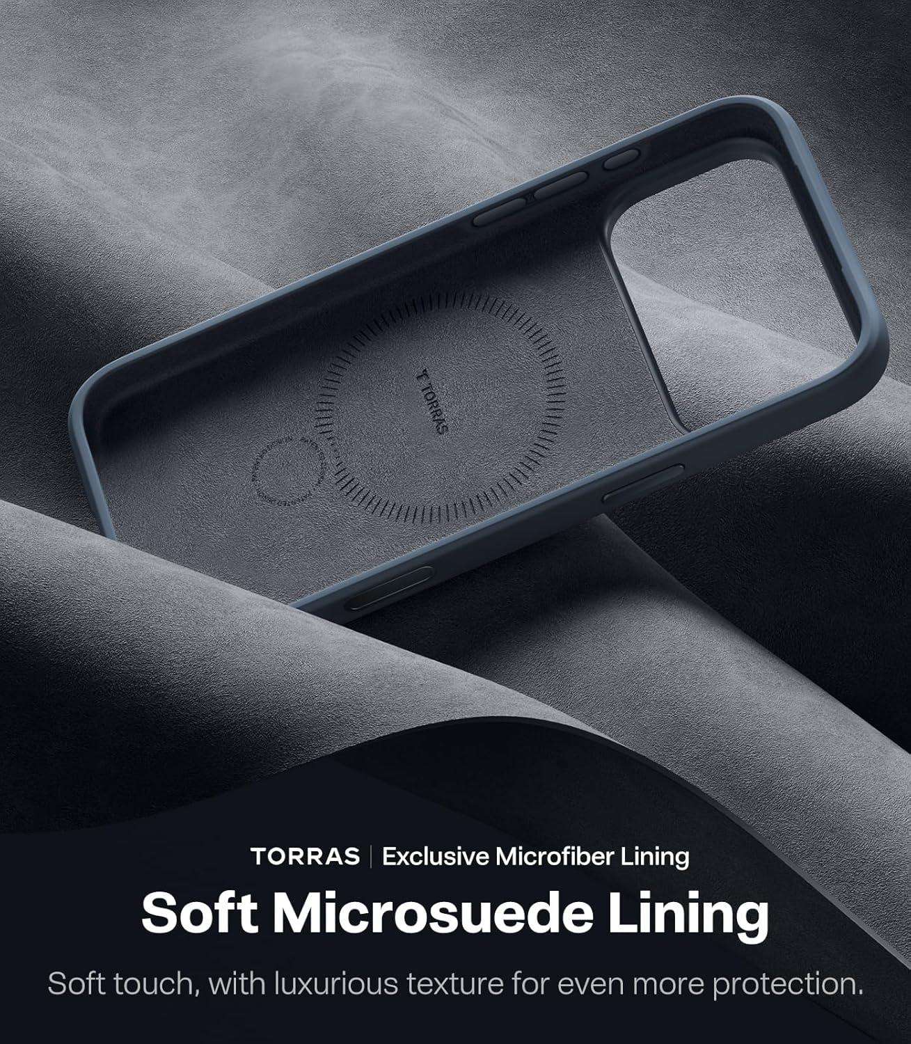 imageTORRAS Q3 Silicone for iPhone 17 Pro Max Case Stand Fit for MagSafe Liquid Silicone Soft Cozy Grip 360 Spin Magnetic Stand Camera Control Protective Case for iPhone 17 Pro Max Ivory GoldDeep Blue