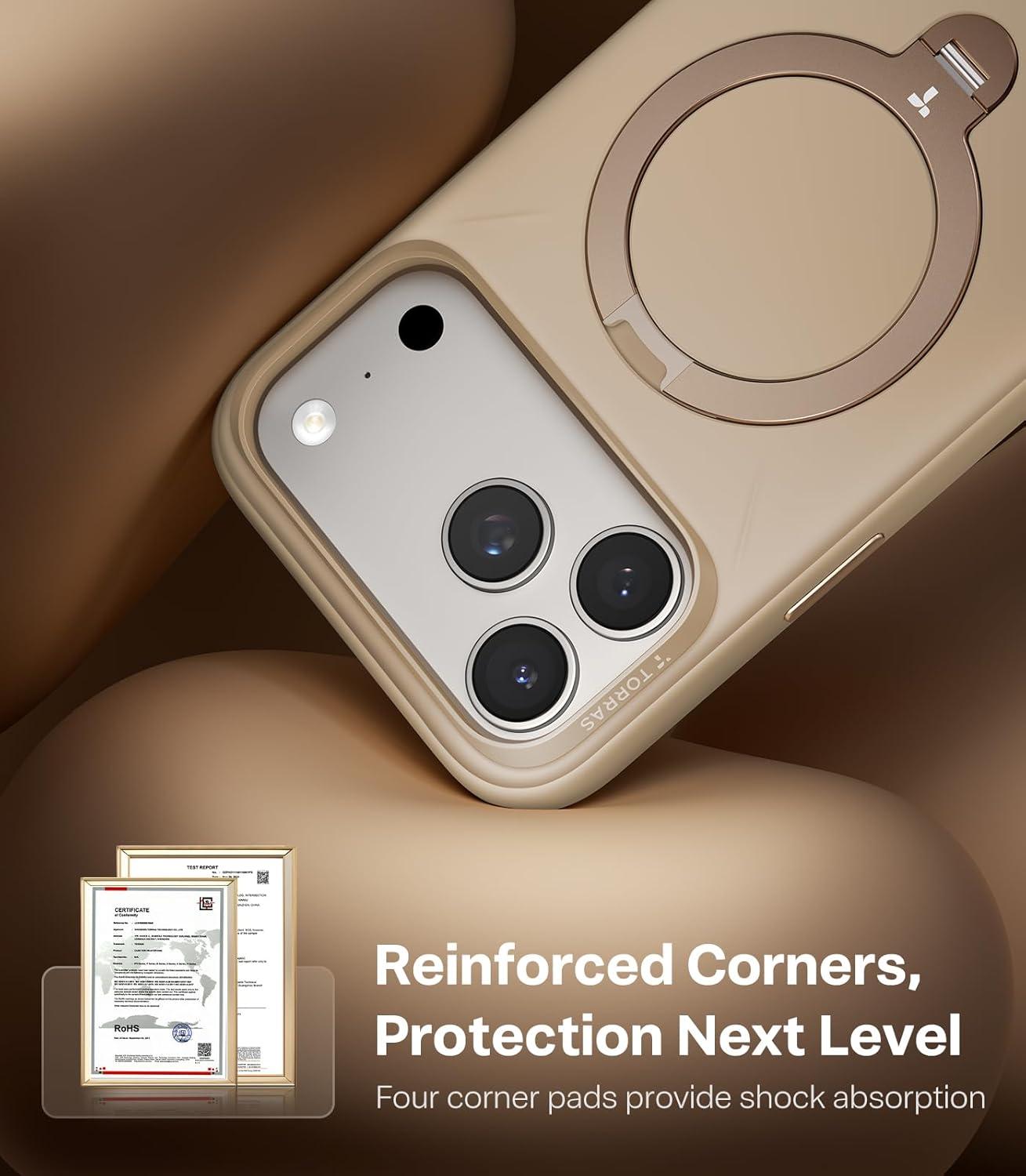 imageTORRAS Q3 Silicone for iPhone 17 Pro Max Case Stand Fit for MagSafe Liquid Silicone Soft Cozy Grip 360 Spin Magnetic Stand Camera Control Protective Case for iPhone 17 Pro Max Ivory GoldDune Beige