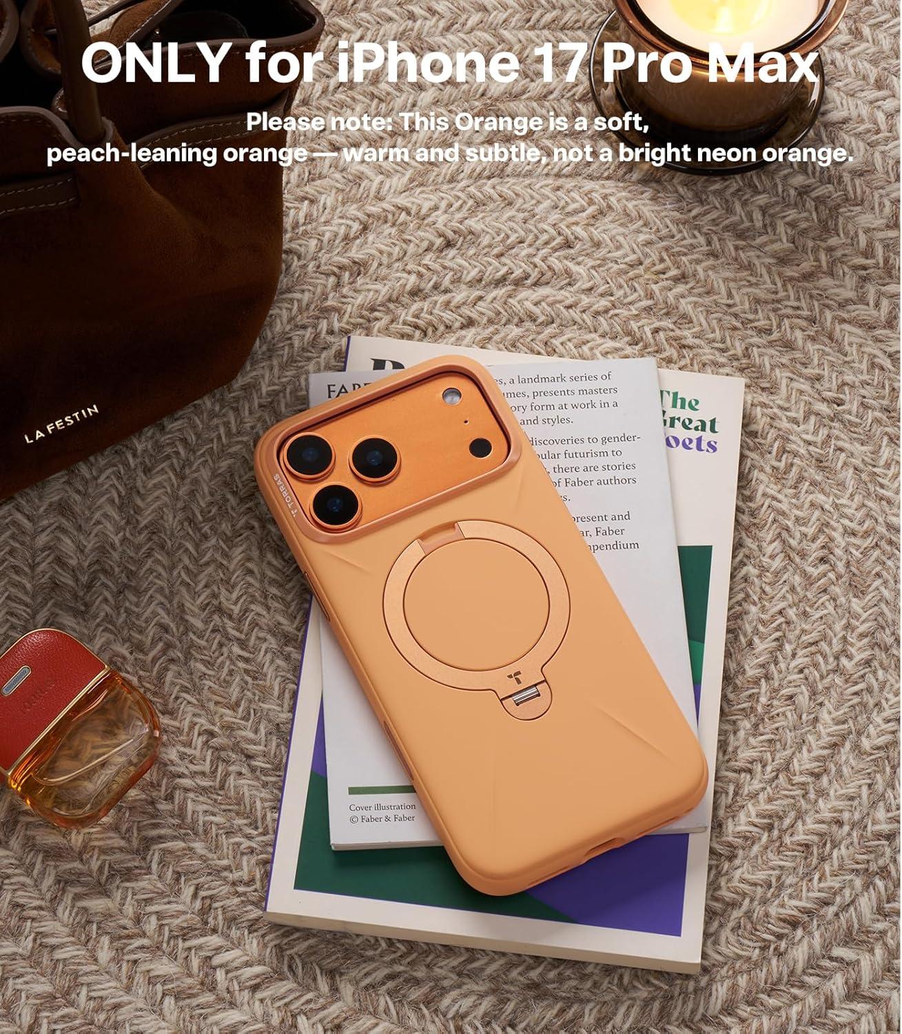 imageTORRAS Q3 Silicone for iPhone 17 Pro Max Case Stand Fit for MagSafe Liquid Silicone Soft Cozy Grip 360 Spin Magnetic Stand Camera Control Protective Case for iPhone 17 Pro Max Ivory GoldPastel Orange