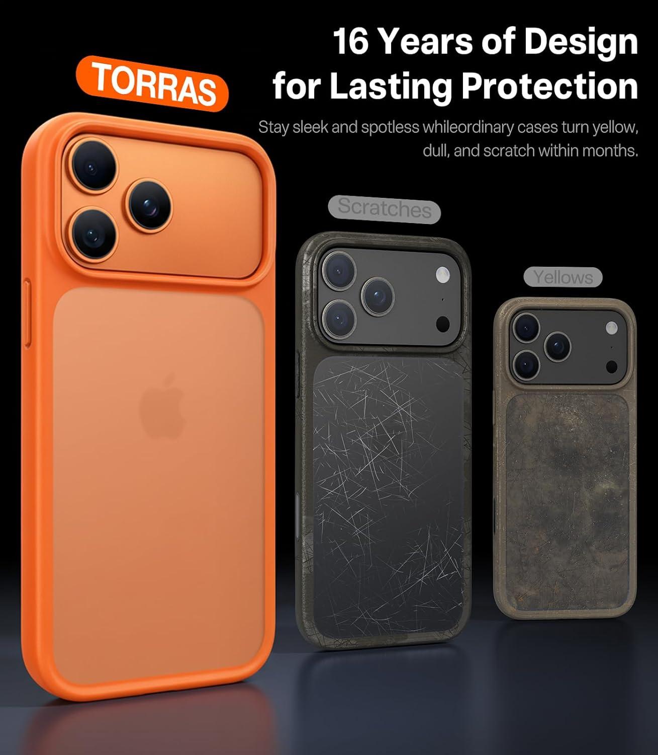 imageTORRAS Shockproof for iPhone 17 Pro Max Case with Camera Control Button 12FT Military Grade Drop Protection Enhanced Grip amp Soft Touch Translucent Slim 17 Pro Max Case with 3 Colors Buttons BlackCosmic Orange
