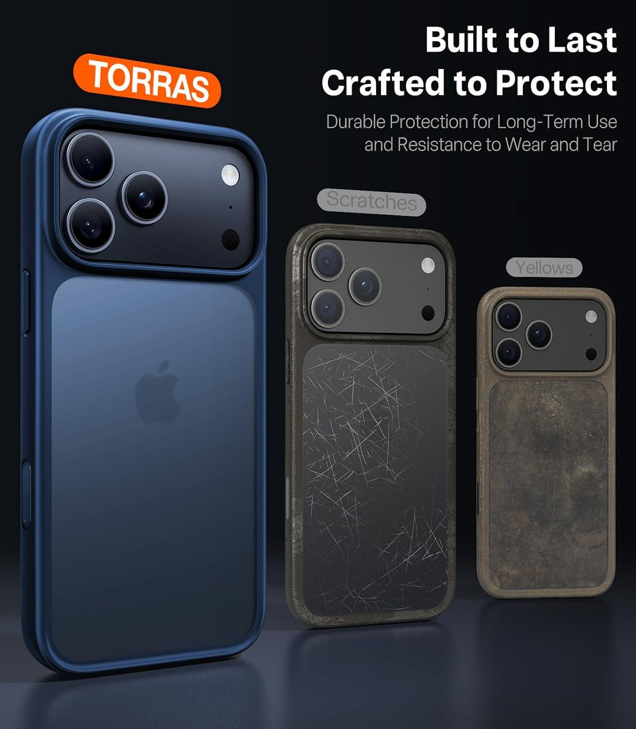 imageTORRAS Shockproof for iPhone 17 Pro Max Case with Camera Control Button 12FT Military Grade Drop Protection Enhanced Grip amp Soft Touch Translucent Slim 17 Pro Max Case with 3 Colors Buttons BlackDeep Blue