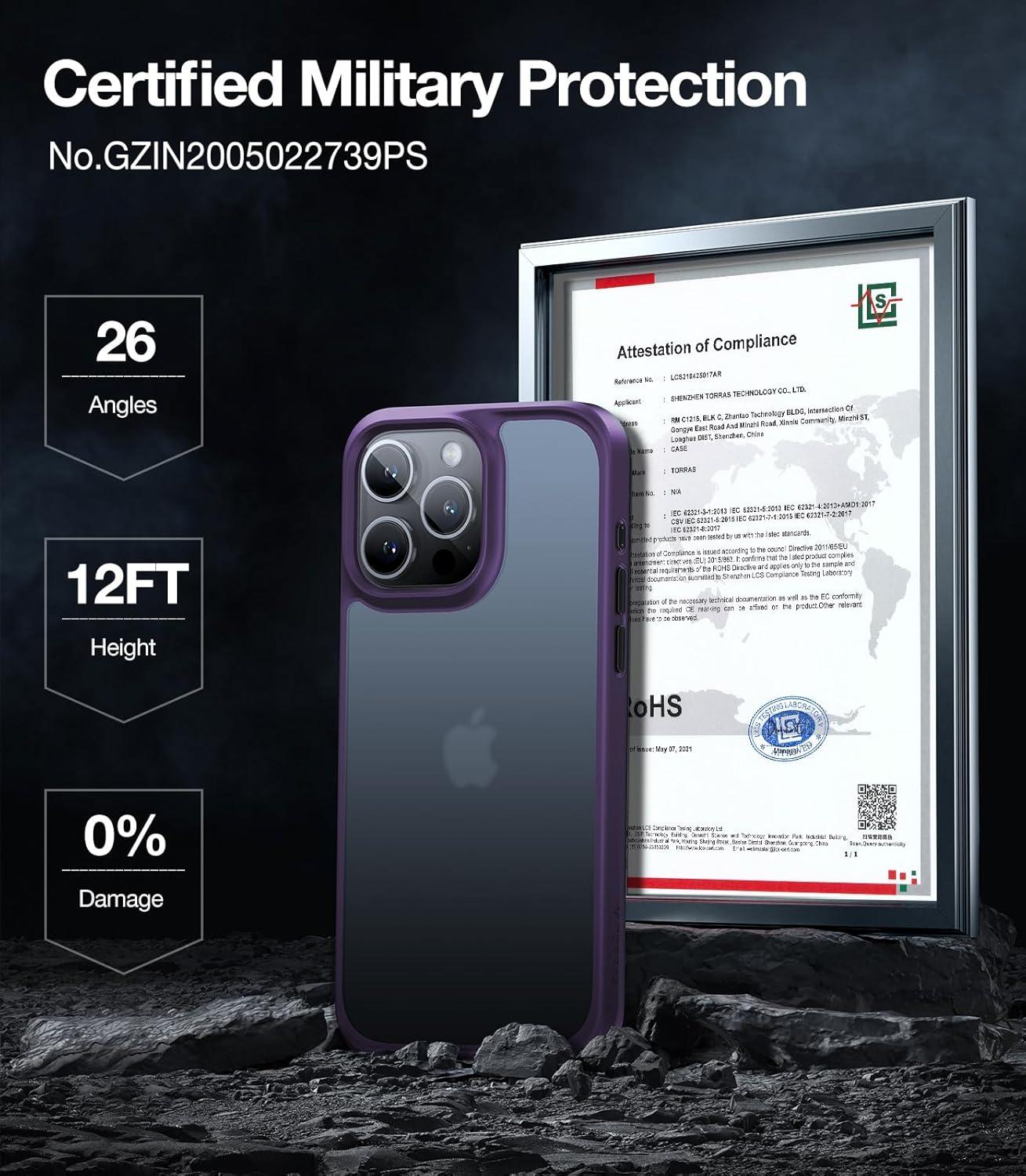 imageTORRAS Shockproof for iPhone 17 Pro Max Case with Camera Control Button 12FT Military Grade Drop Protection Enhanced Grip amp Soft Touch Translucent Slim 17 Pro Max Case with 3 Colors Buttons BlackPurple