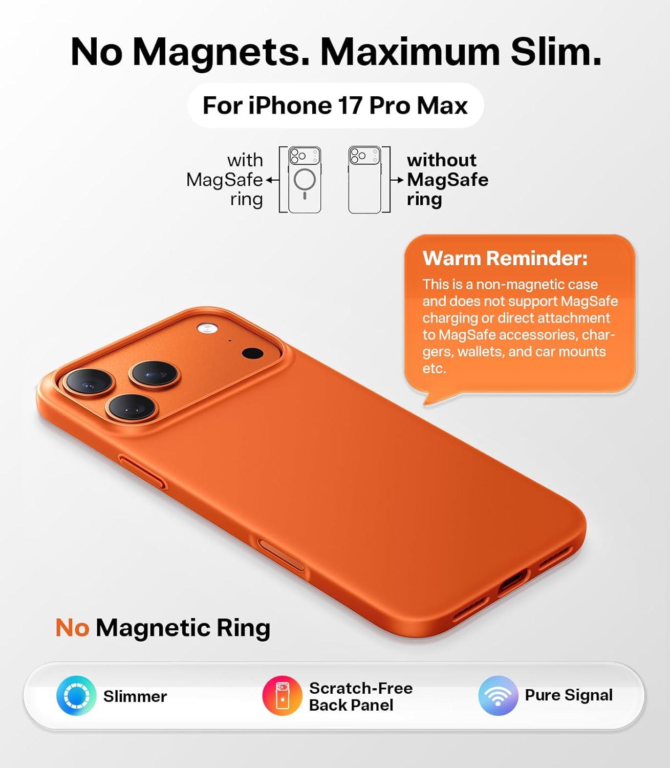 imageTORRAS Slim Fit for iPhone 17 Pro Max Case Ultra Thin 17 Pro Max Case Lightweight Matte AntiScratch Hard PC Cover Phone Case for iPhone 17 Pro Max 69 inch ClearCosmic Orange