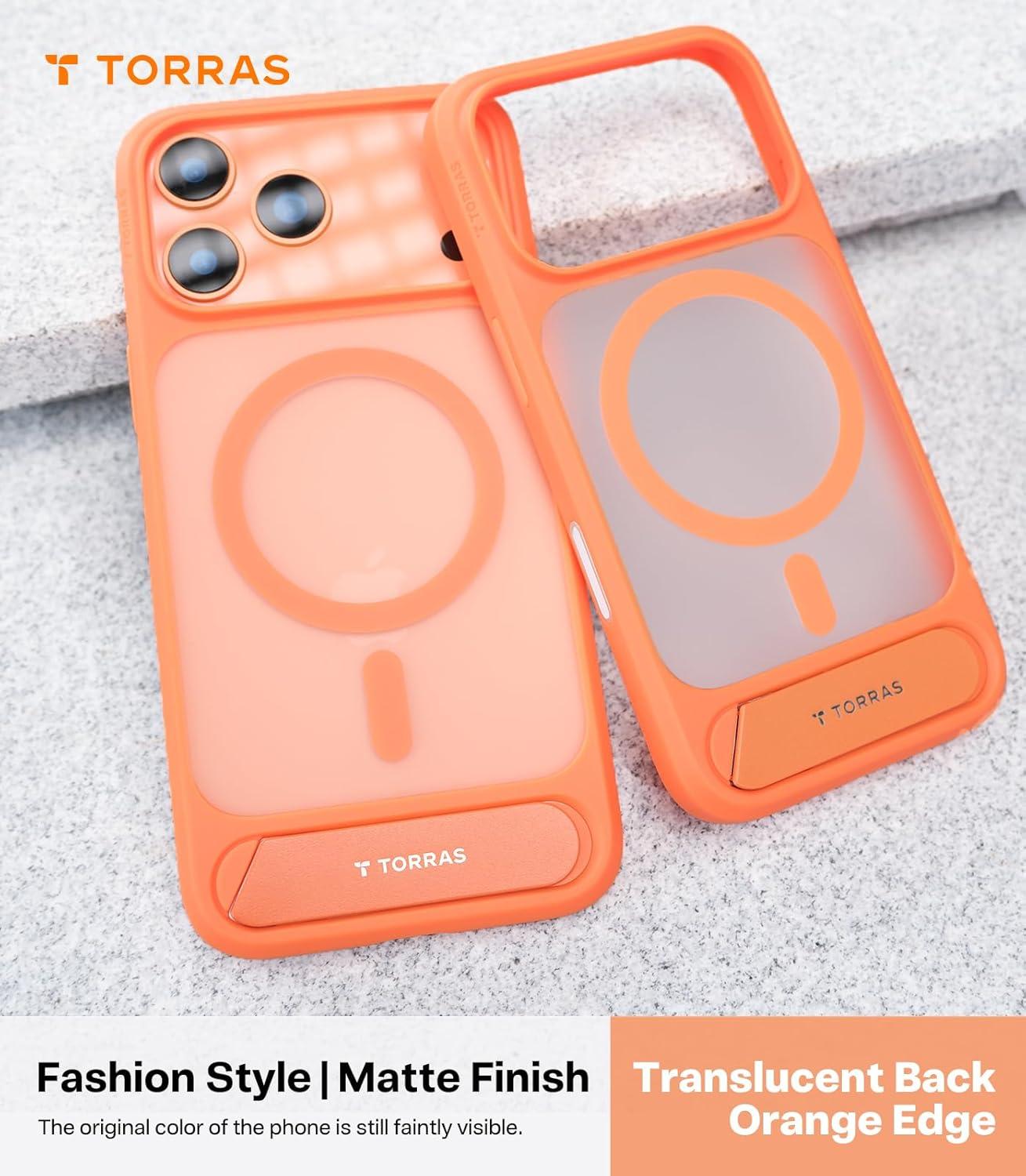 imageTORRAS Strong Magnetic amp Seamless Stand for iPhone 16 Pro Case 18N Mighty Magnetic 12FT MilGrade Drop Tested Fit for MagSafe Kickstand Protective Slim Phone Case for iPhone 16 Pro 63 BlackBright Orange17 Pro