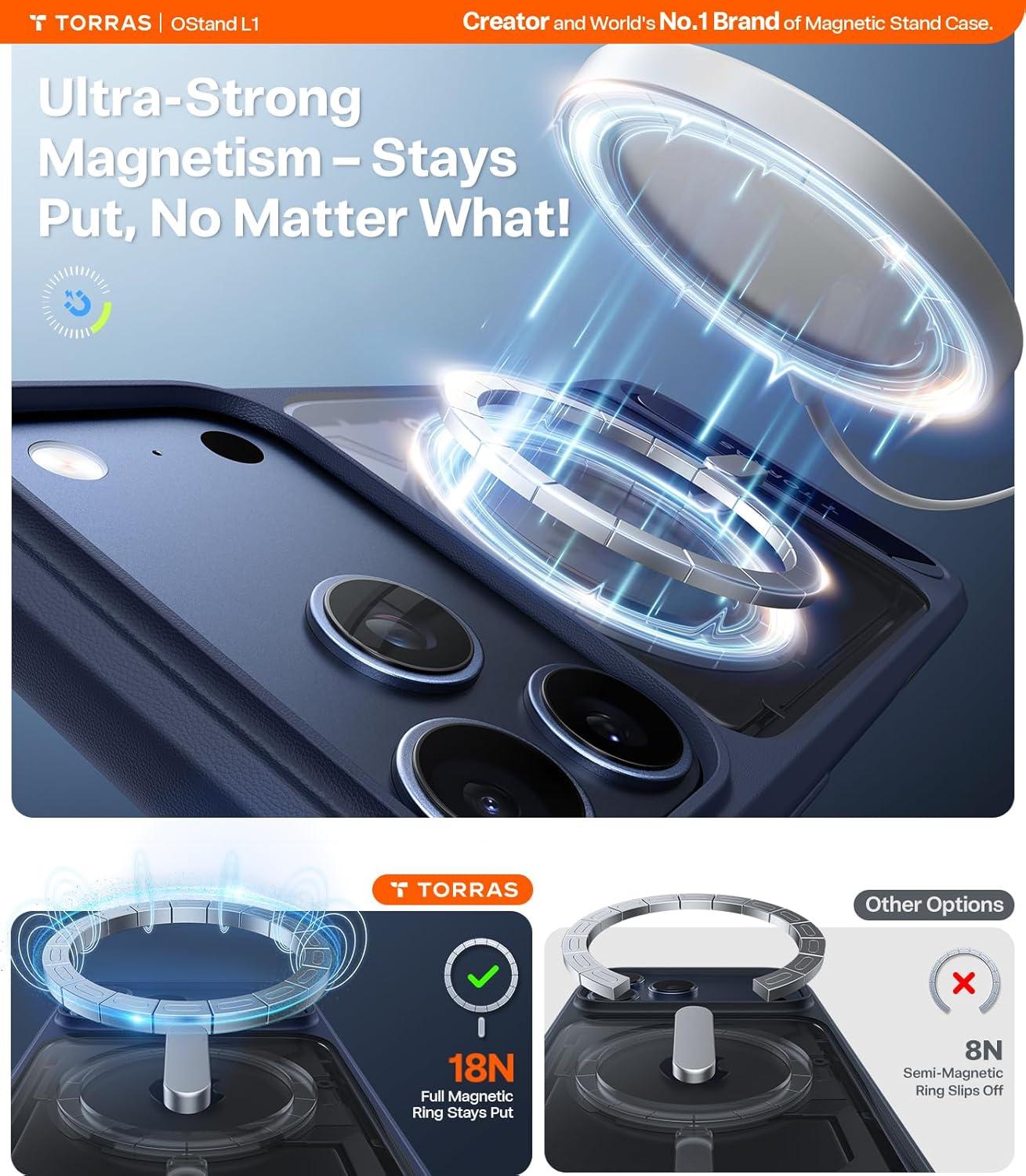 imageTORRAS Strong Magnetic amp Seamless Stand for iPhone 16 Pro Case 18N Mighty Magnetic 12FT MilGrade Drop Tested Fit for MagSafe Kickstand Protective Slim Phone Case for iPhone 16 Pro 63 BlackBlue17 Pro