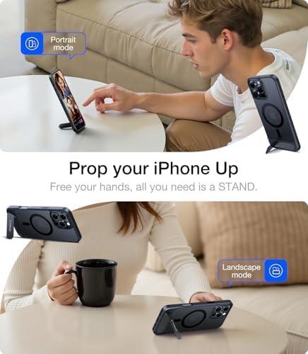 imageTORRAS Strong Magnetic amp Seamless Stand for iPhone 16 Pro Case 18N Mighty Magnetic 12FT MilGrade Drop Tested Fit for MagSafe Kickstand Protective Slim Phone Case for iPhone 16 Pro 63 BlackBlack