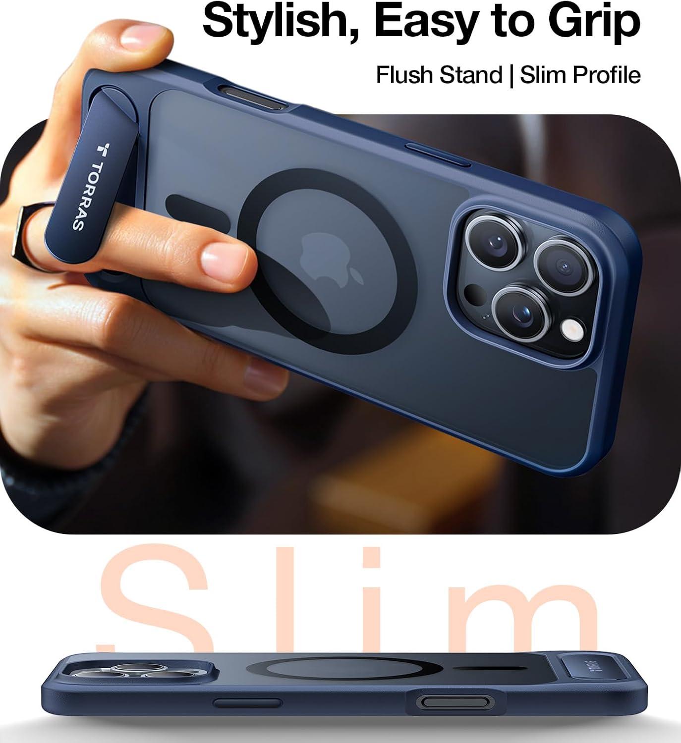 imageTORRAS Strong Magnetic amp Seamless Stand for iPhone 16 Pro Case 18N Mighty Magnetic 12FT MilGrade Drop Tested Fit for MagSafe Kickstand Protective Slim Phone Case for iPhone 16 Pro 63 BlackBlue