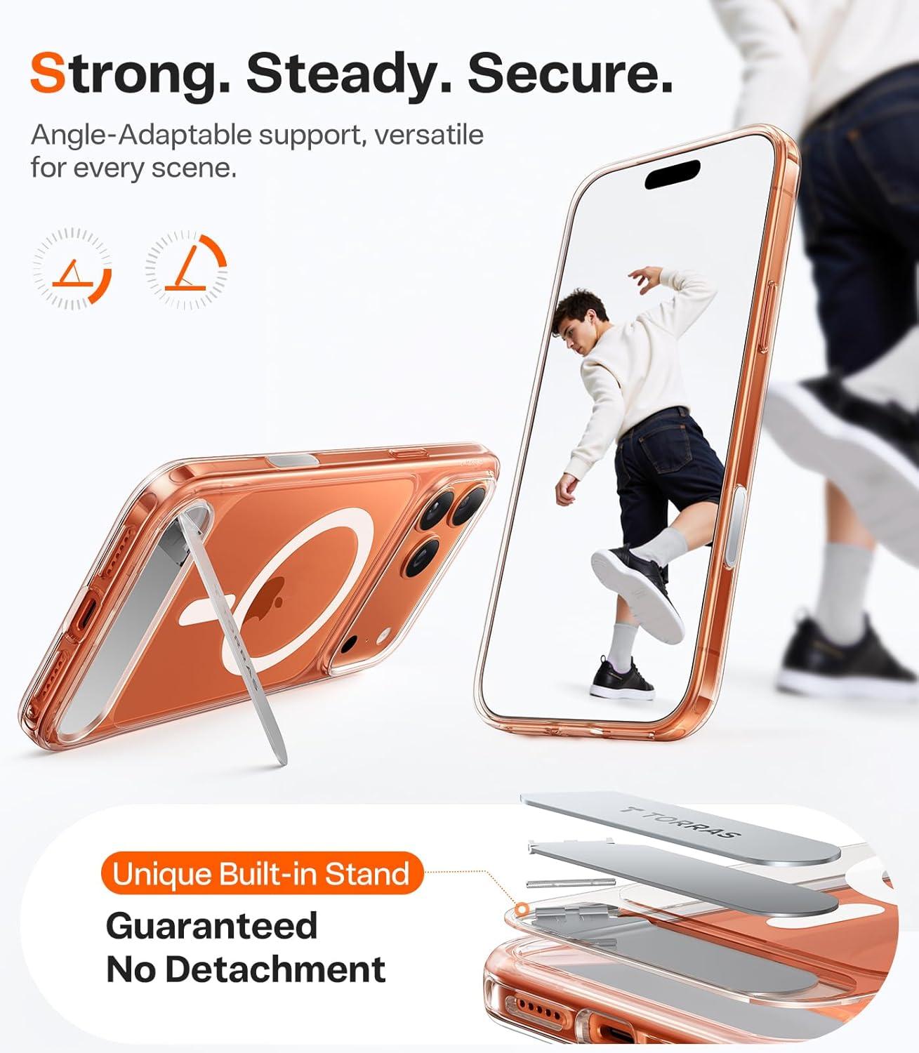 imageTORRAS Strong Magnetic amp Seamless Stand for iPhone 16 Pro Case 18N Mighty Magnetic 12FT MilGrade Drop Tested Fit for MagSafe Kickstand Protective Slim Phone Case for iPhone 16 Pro 63 BlackClear17 Pro